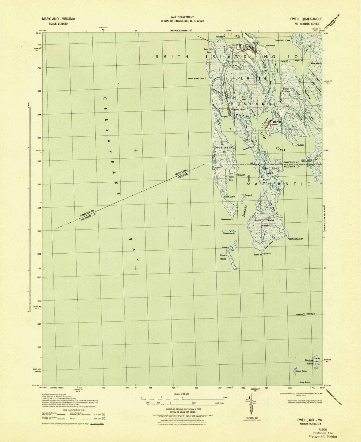 1943 Ewell, MD - Maryland - USGS Topographic Map