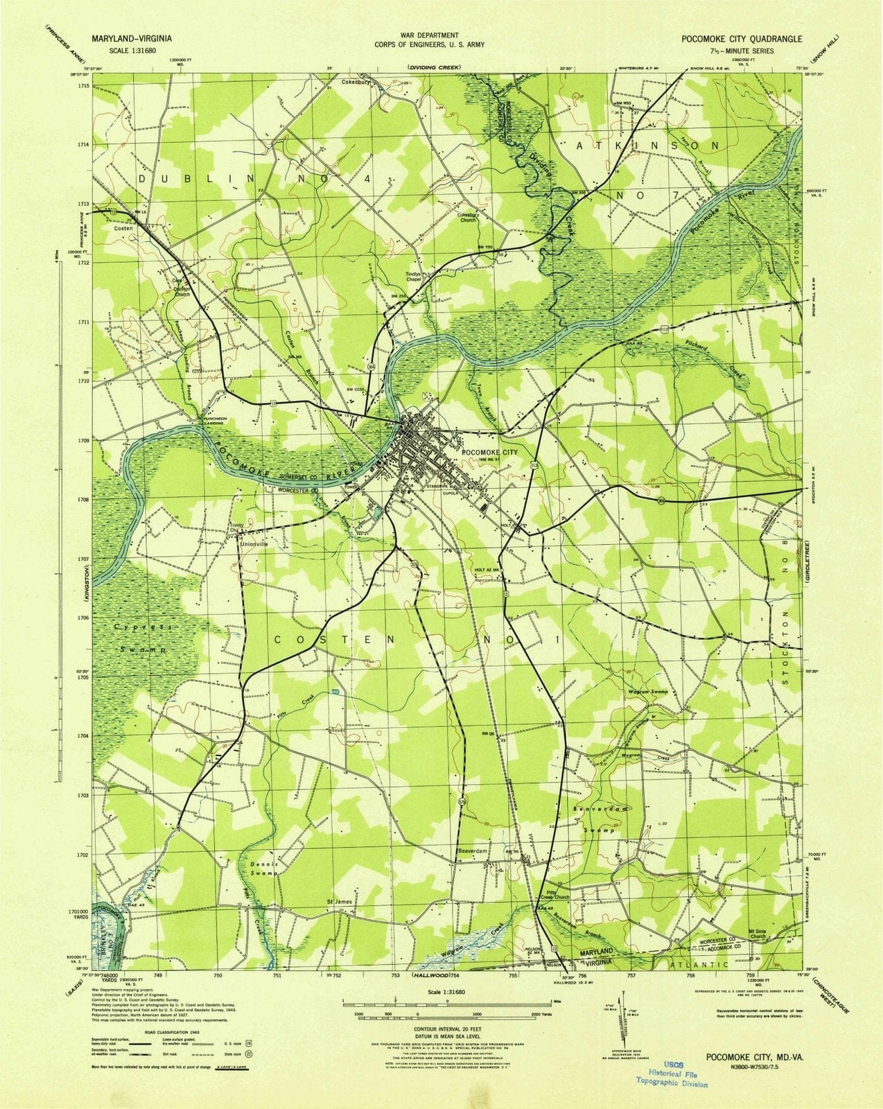 1943 Pocomoke City, MD - Maryland - USGS Topographic Map