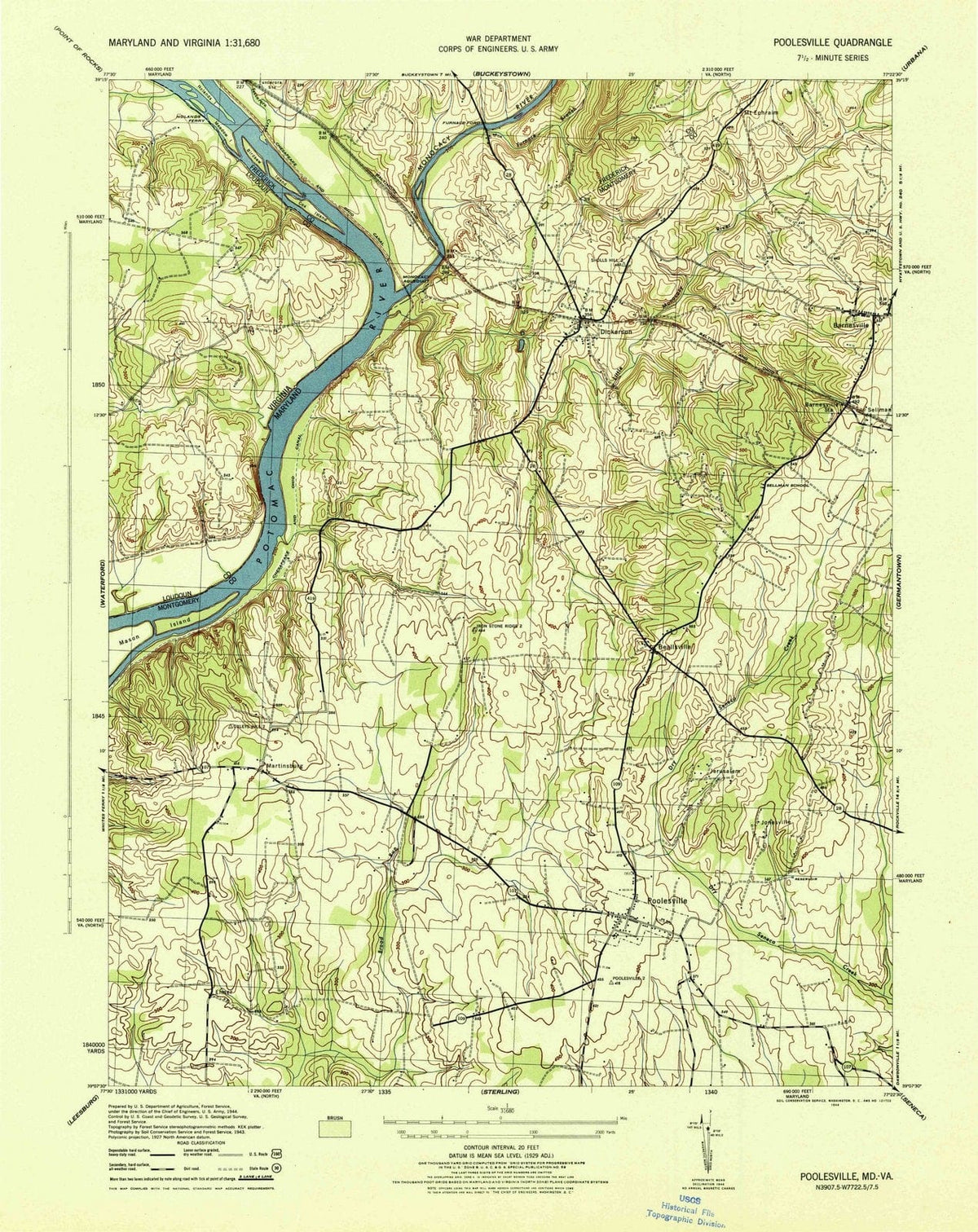 1944 Poolesville, MD - Maryland - USGS Topographic Map