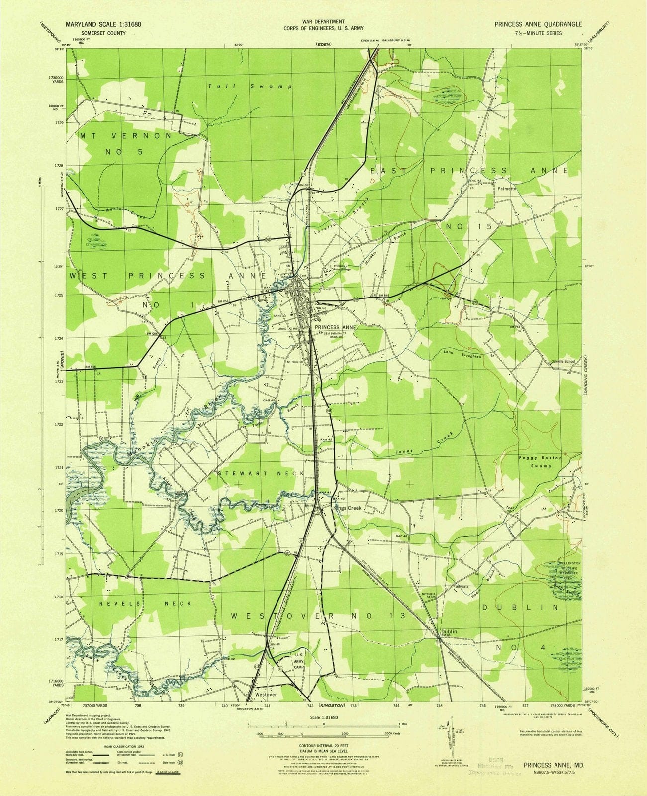 1943 Princess Anne, MD - Maryland - USGS Topographic Map