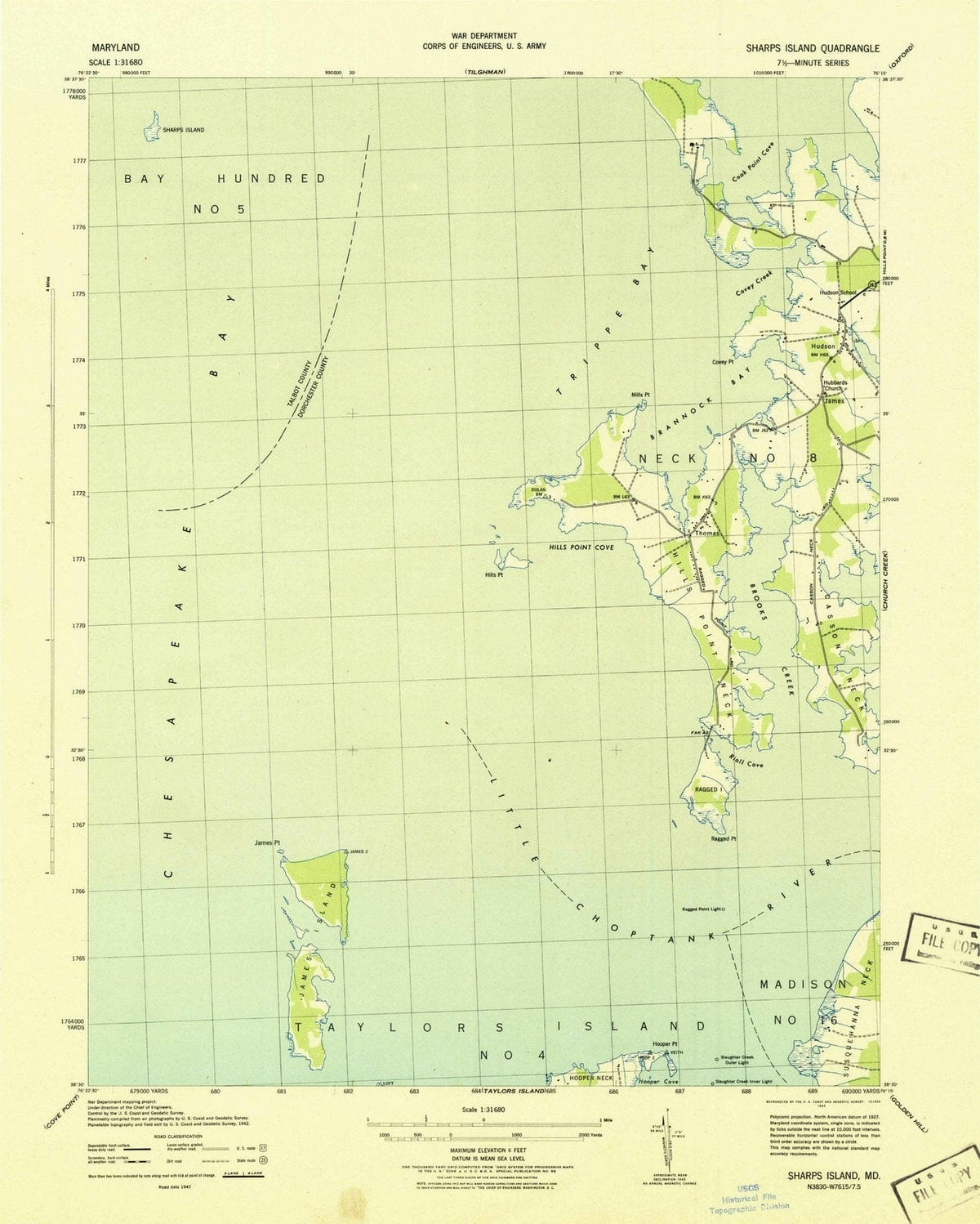 1943 Sharps Island, MD - Maryland - USGS Topographic Map