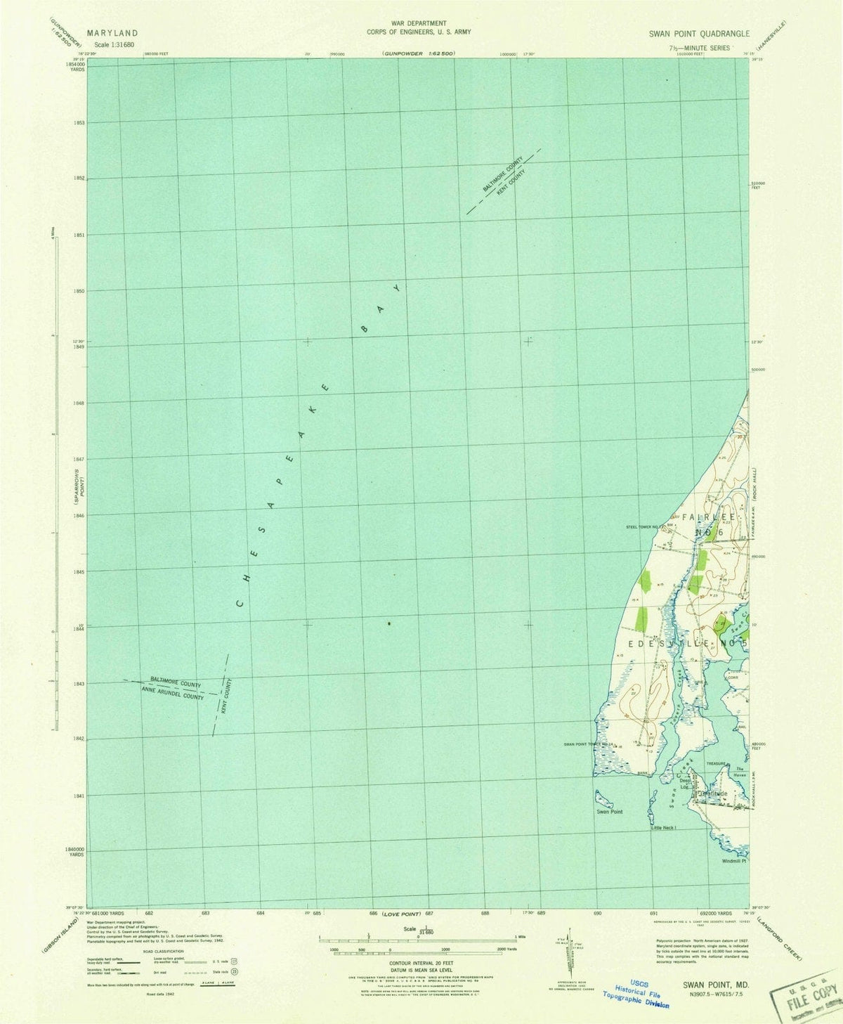 1942 Swan Point, MD - Maryland - USGS Topographic Map
