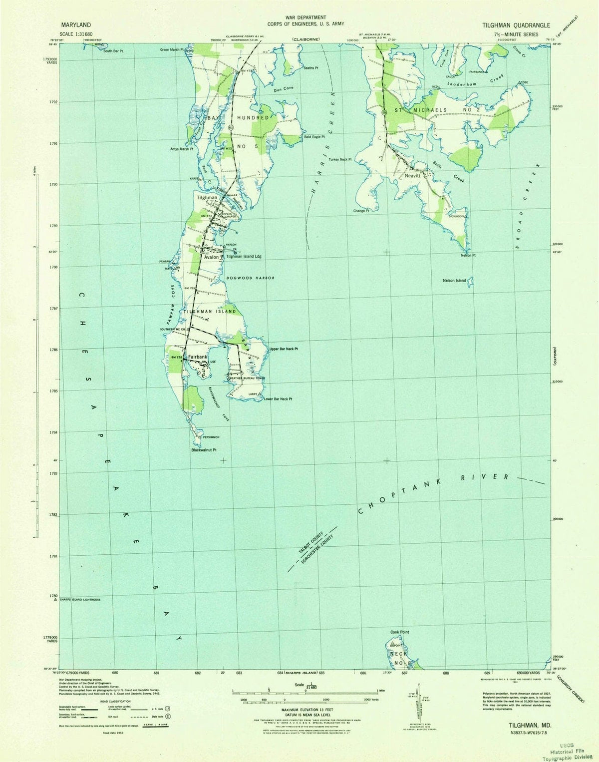 1942 Tilghman, MD - Maryland - USGS Topographic Map v2