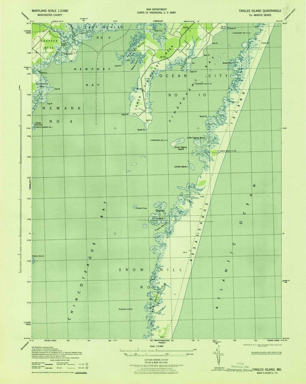 1943 Tingles Island, MD - Maryland - USGS Topographic Map