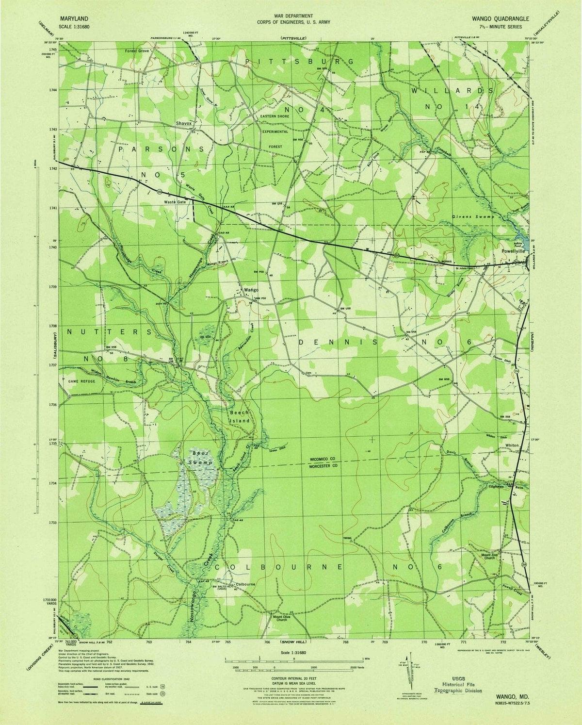 1943 Wango, MD - Maryland - USGS Topographic Map