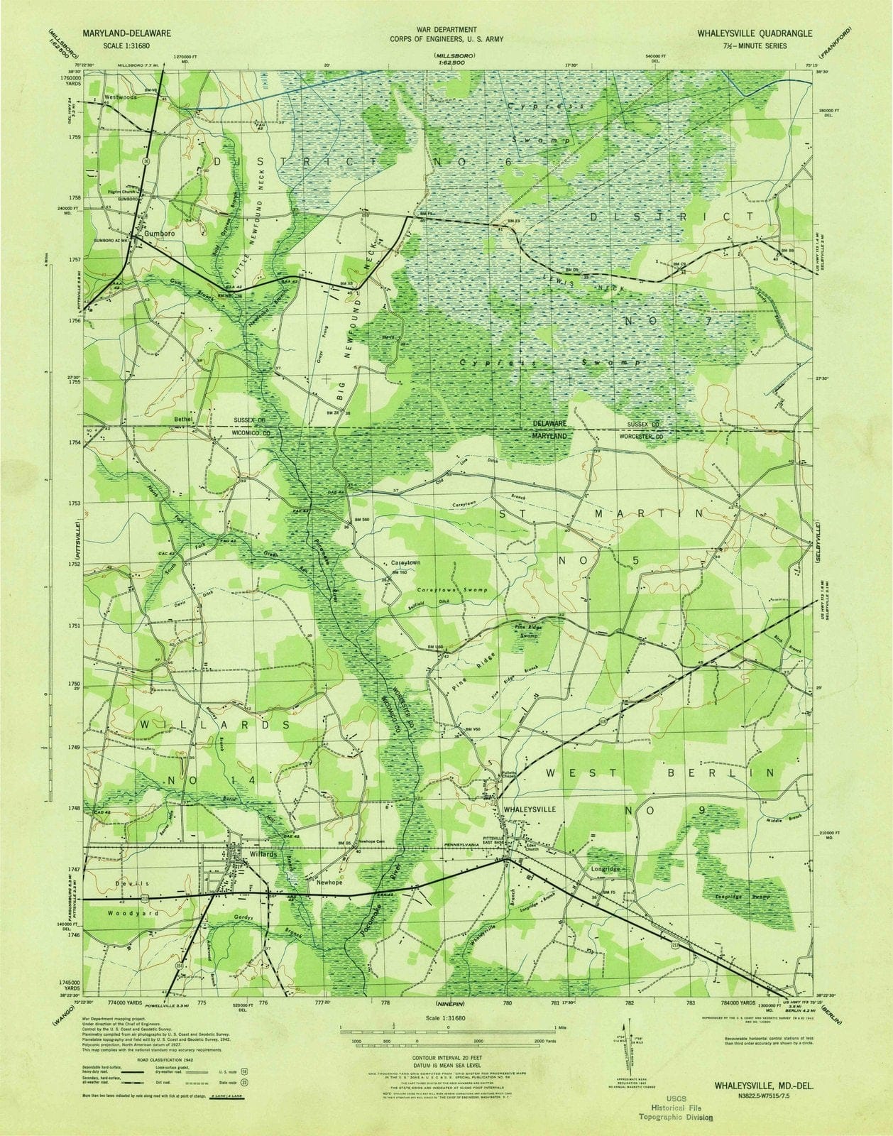 1943 Whaleysville, MD - Maryland - USGS Topographic Map