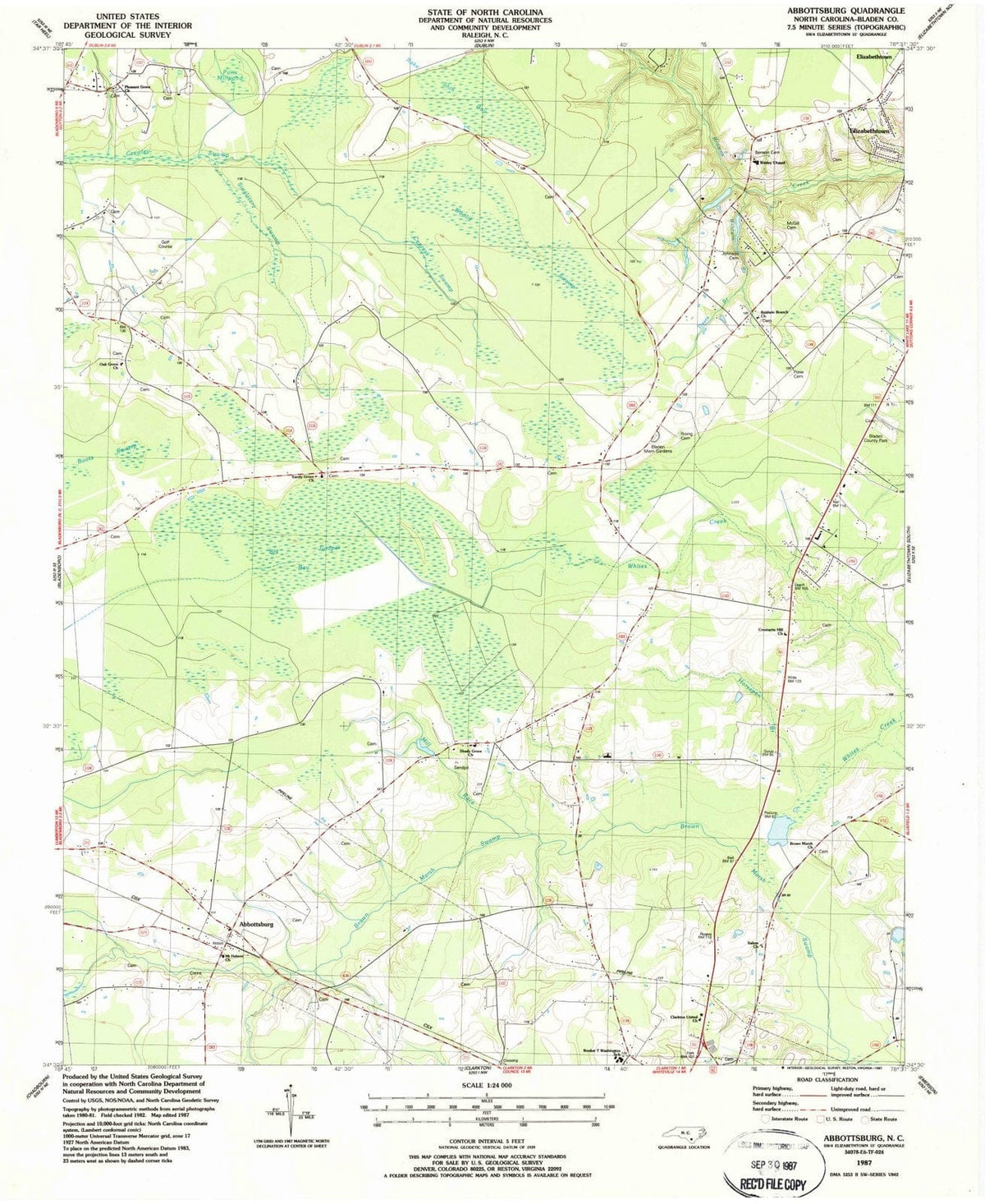 1987 Abbottsburg, NC - North Carolina - USGS Topographic Map