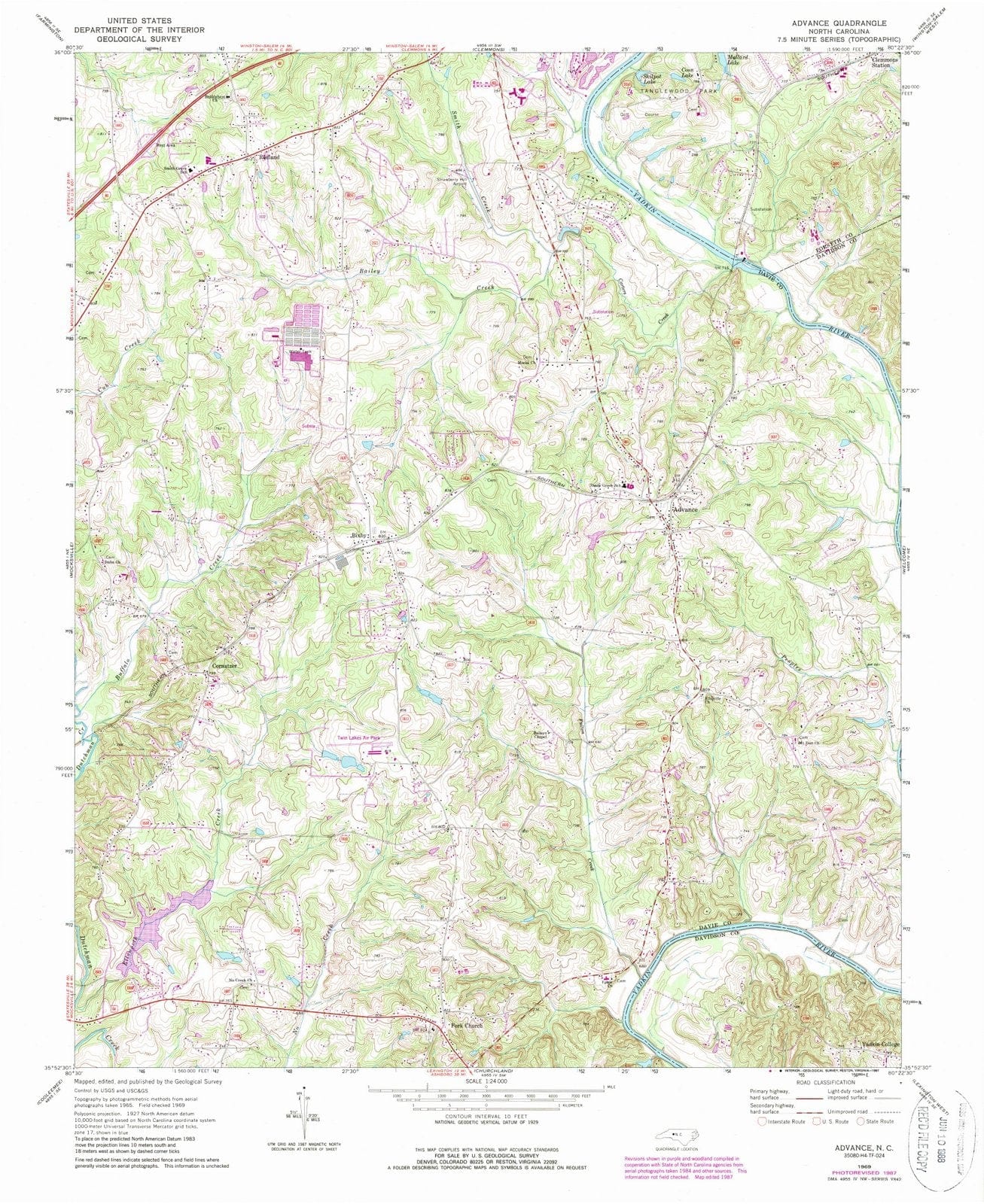 1969 Advance, NC - North Carolina - USGS Topographic Map