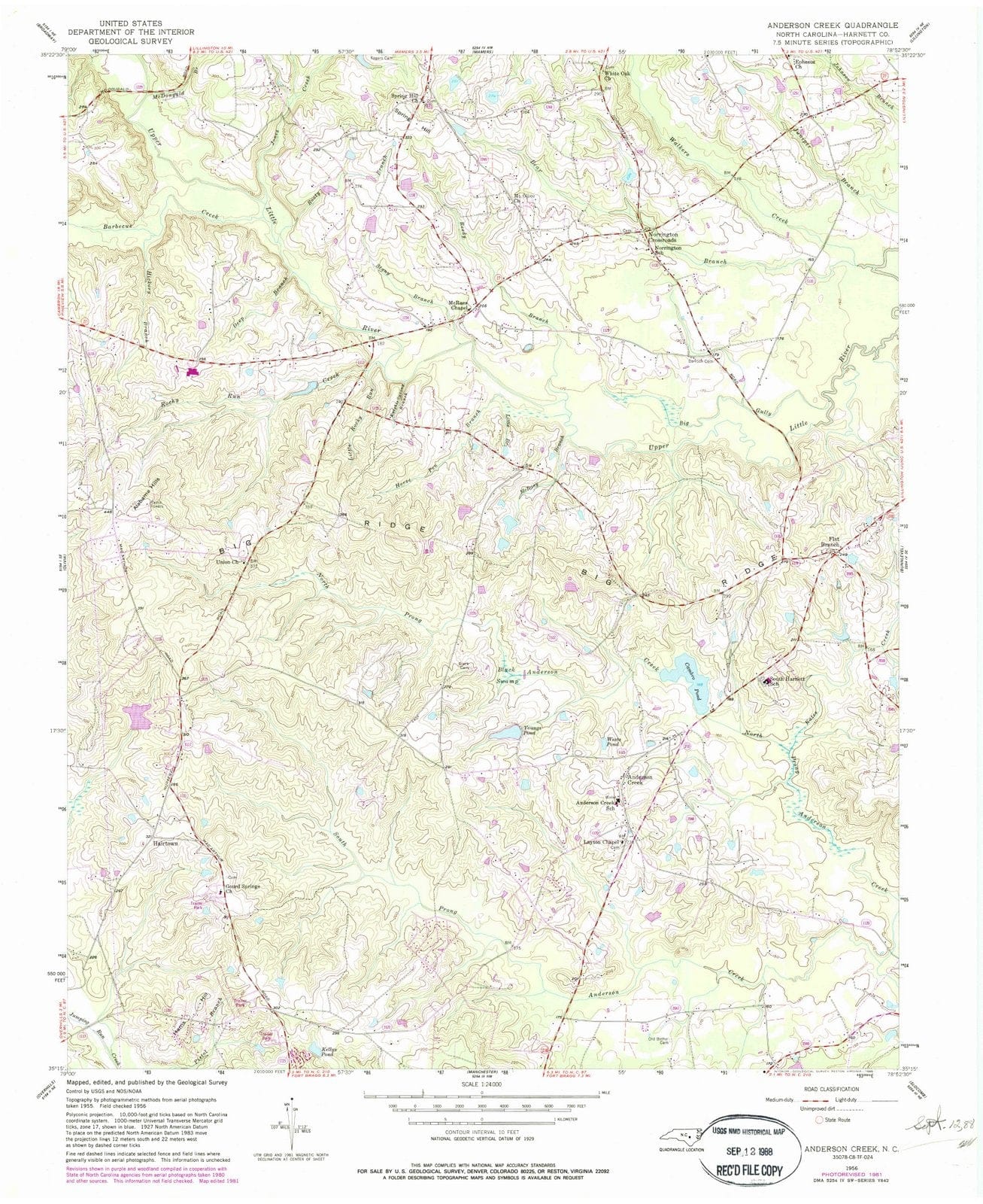 1956 Anderson Creek, NC - North Carolina - USGS Topographic Map