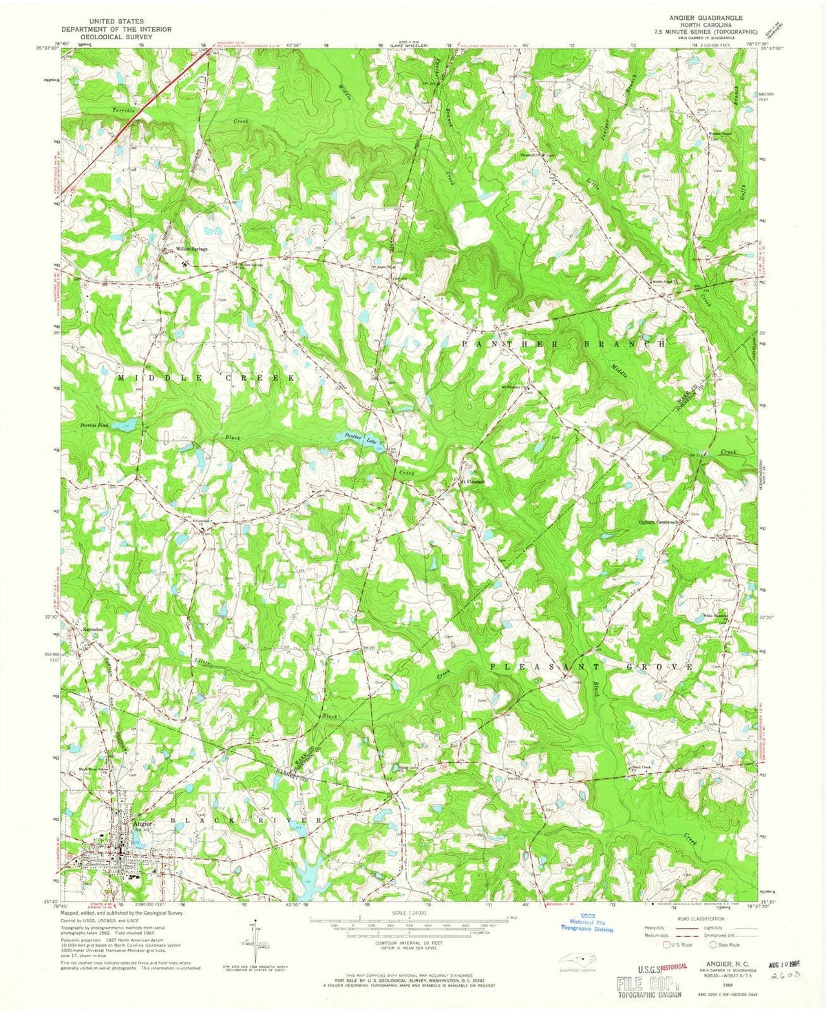 1964 Angier, NC - North Carolina - USGS Topographic Map