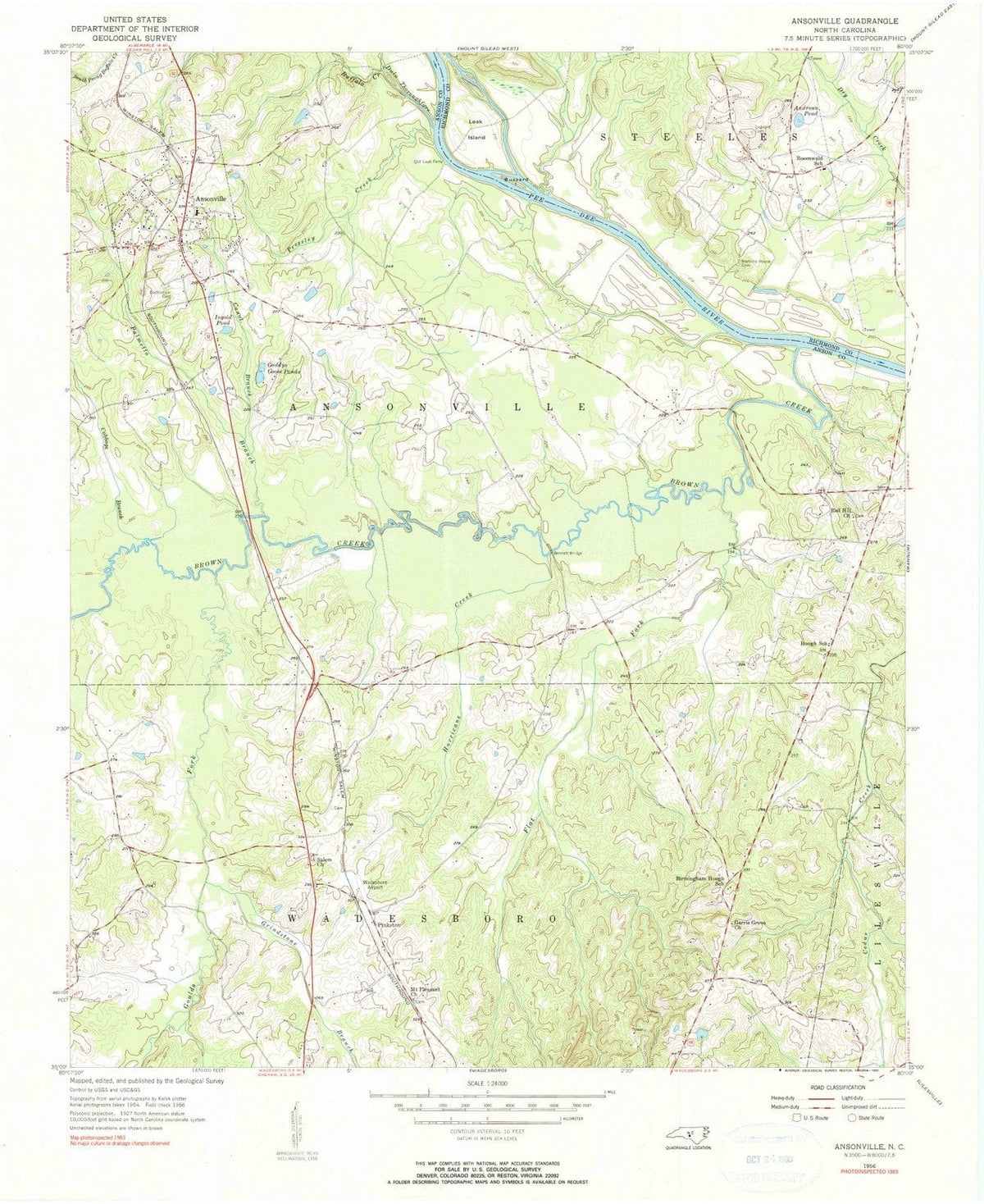 1956 Ansonville, NC - North Carolina - USGS Topographic Map