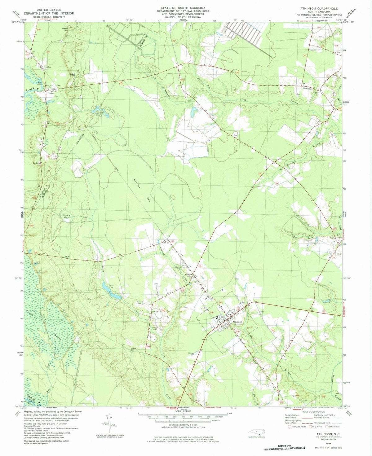 1984 Atkinson, NC - North Carolina - USGS Topographic Map