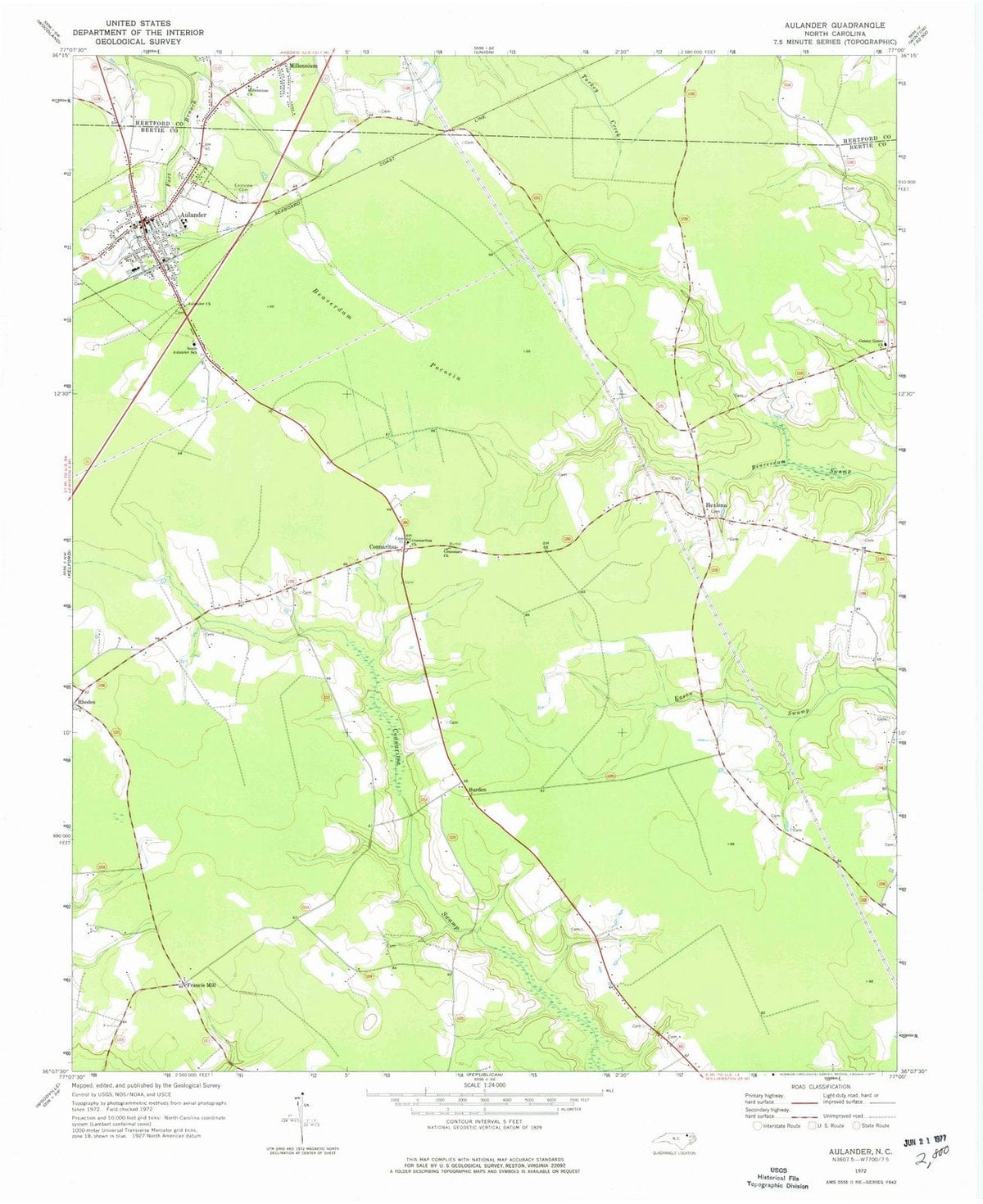 1972 Aulander, NC - North Carolina - USGS Topographic Map