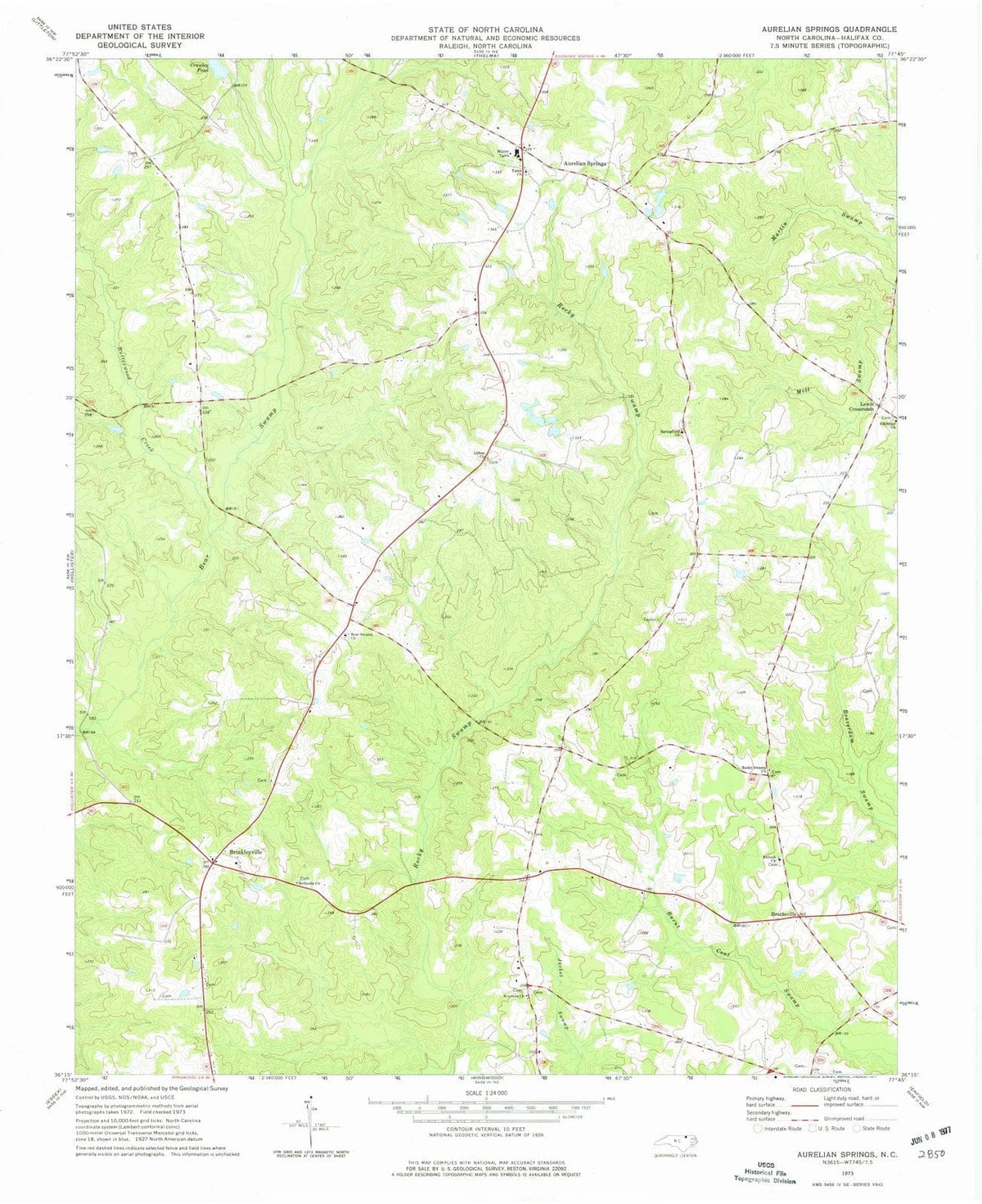 1973 Aurelian Springs, NC - North Carolina - USGS Topographic Map