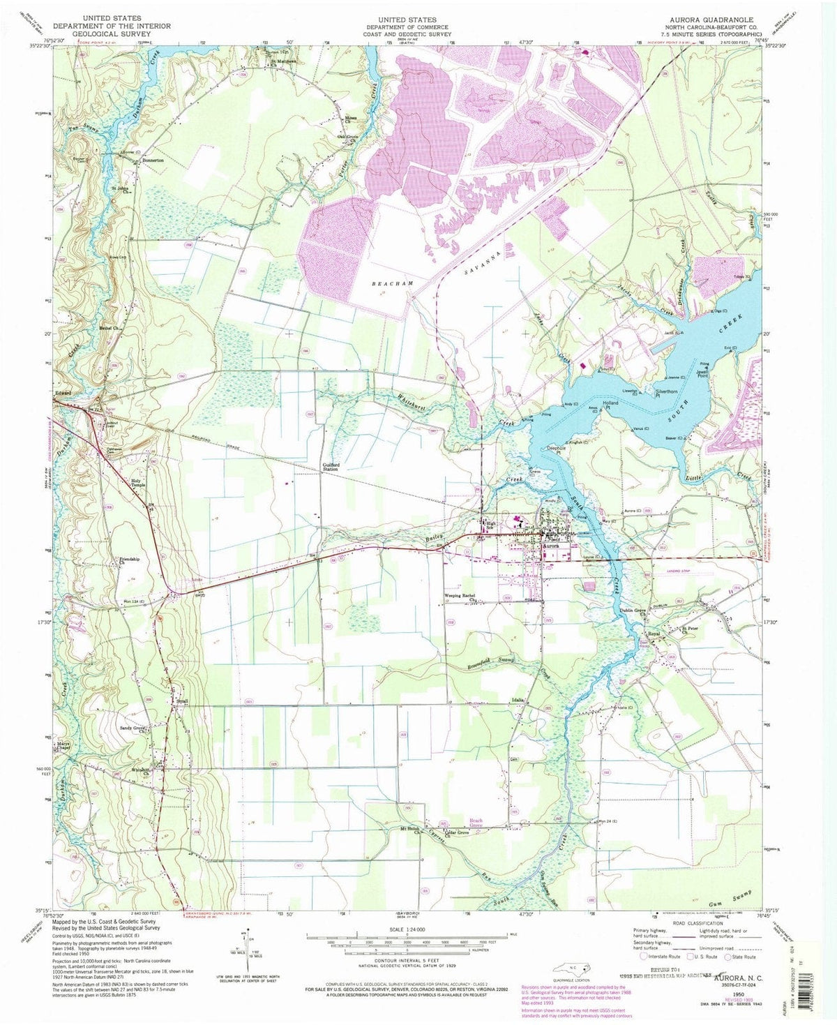 1950 Aurora, NC - North Carolina - USGS Topographic Map