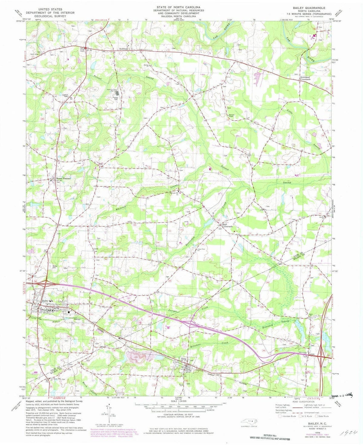 1978 Bailey, NC - North Carolina - USGS Topographic Map