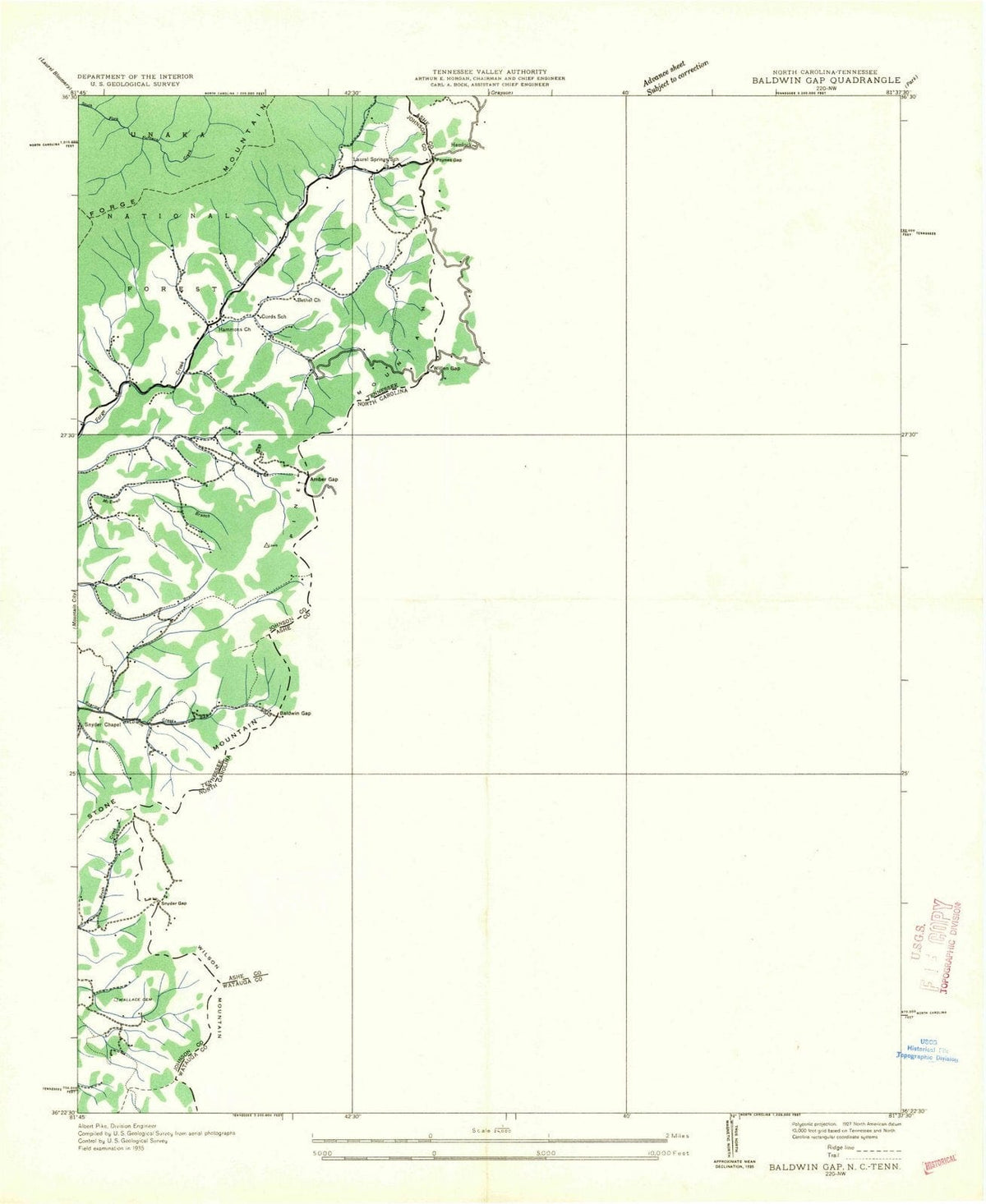 1935 Baldwin Gap, NC - North Carolina - USGS Topographic Map