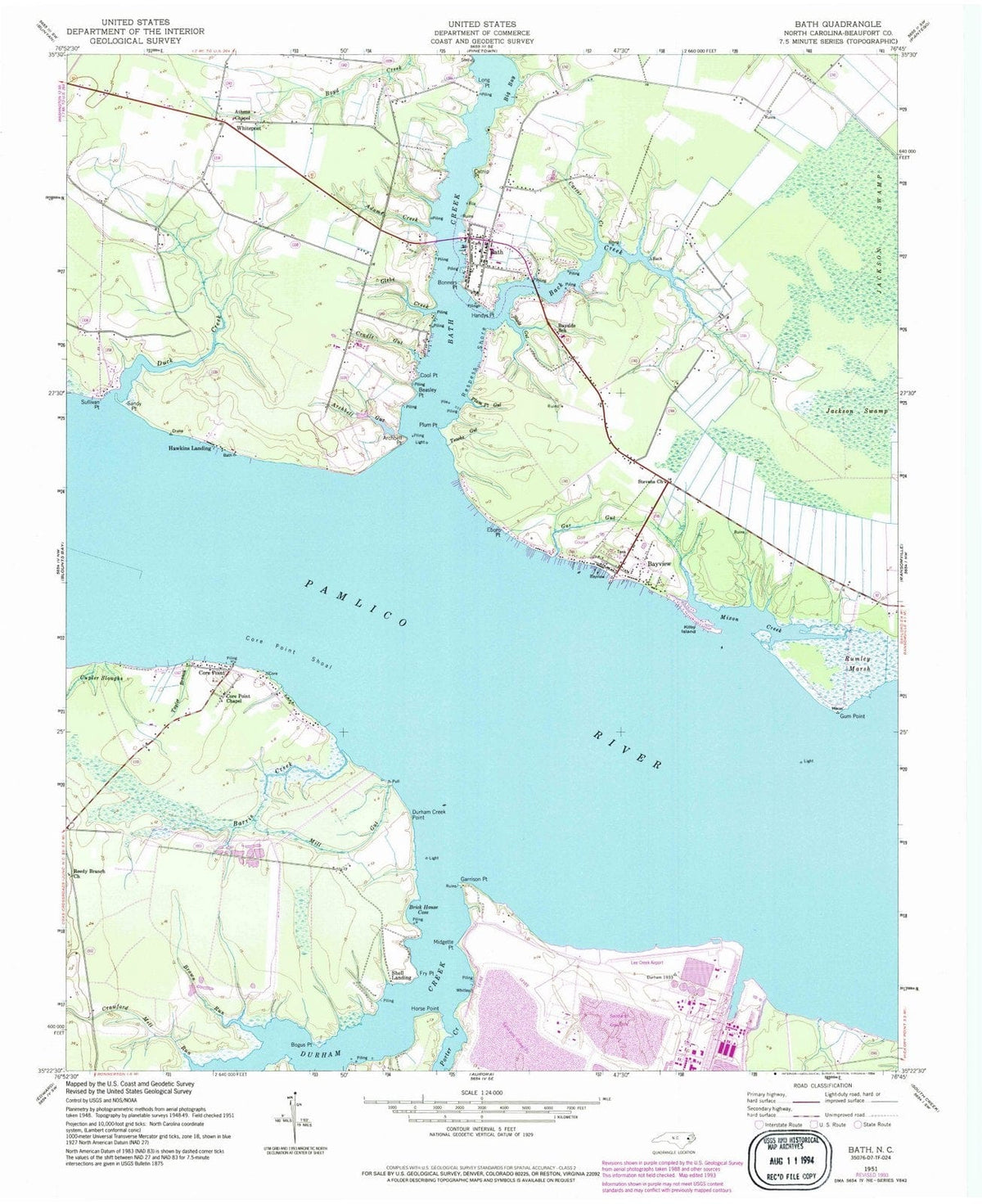 1951 Bath, NC - North Carolina - USGS Topographic Map
