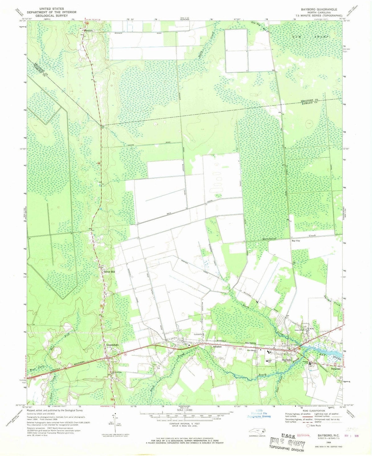 1968 Bayboro, NC - North Carolina - USGS Topographic Map