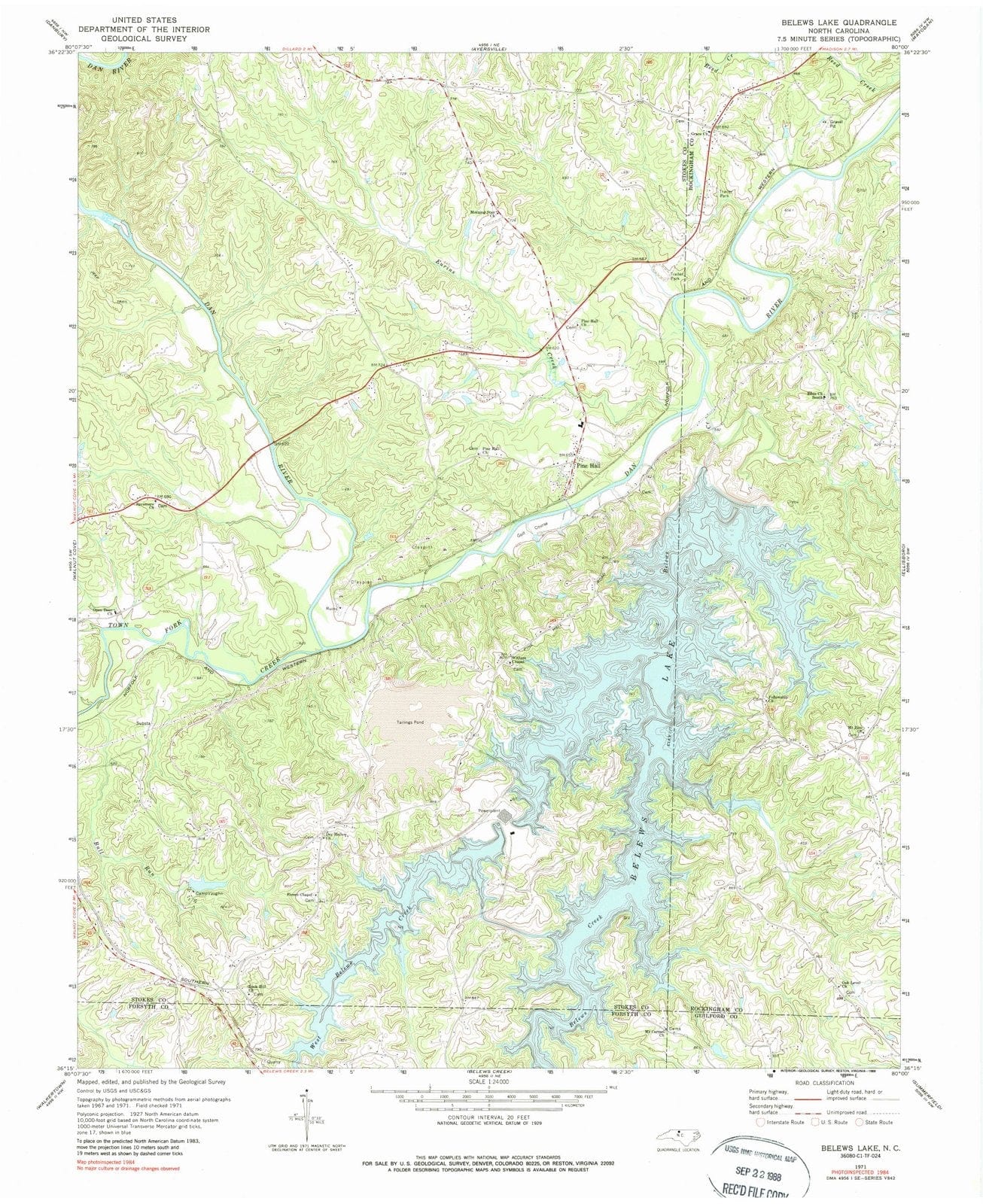 1971 Belews Lake, NC - North Carolina - USGS Topographic Map