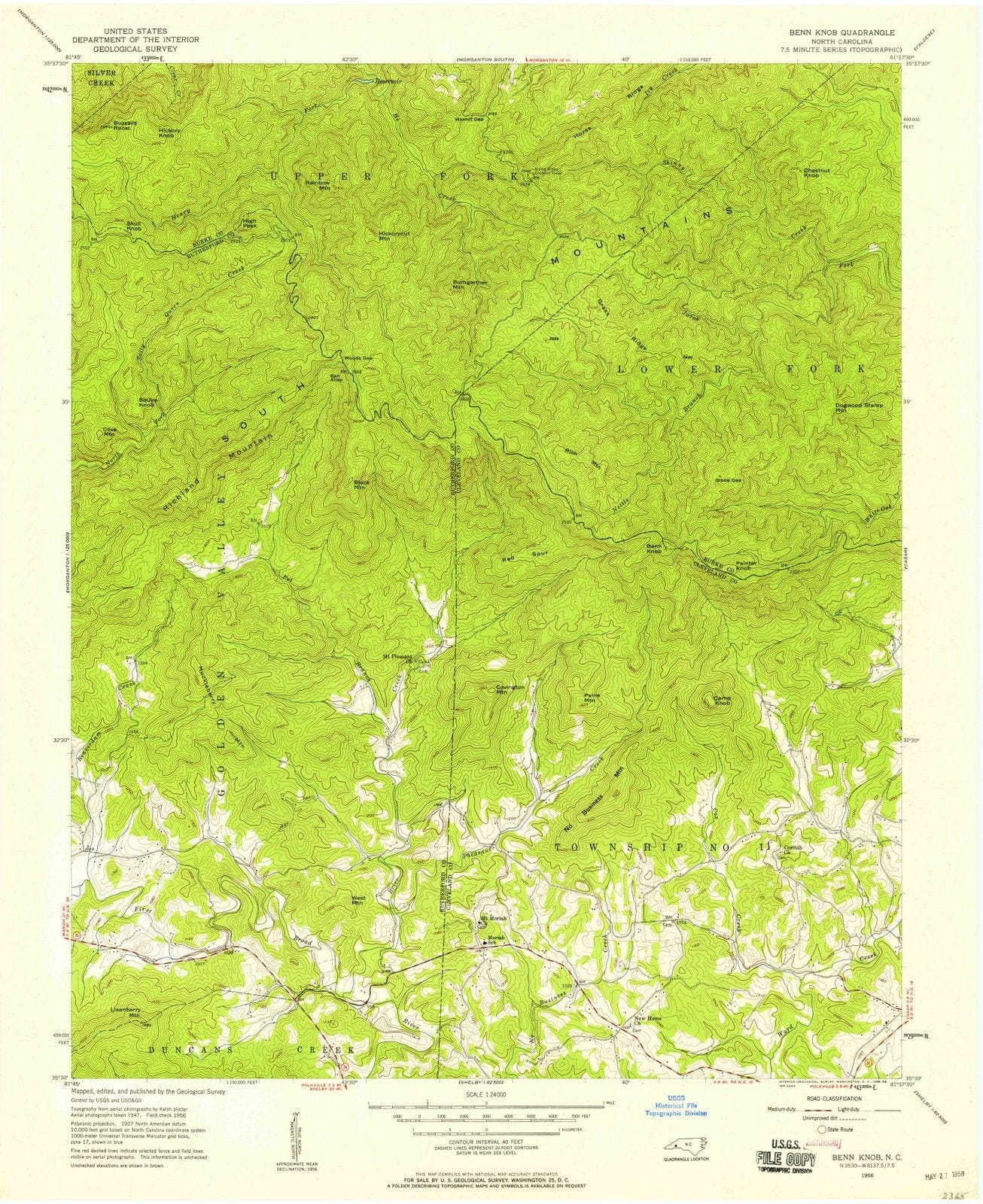 1956 Benn Knob, NC - North Carolina - USGS Topographic Map
