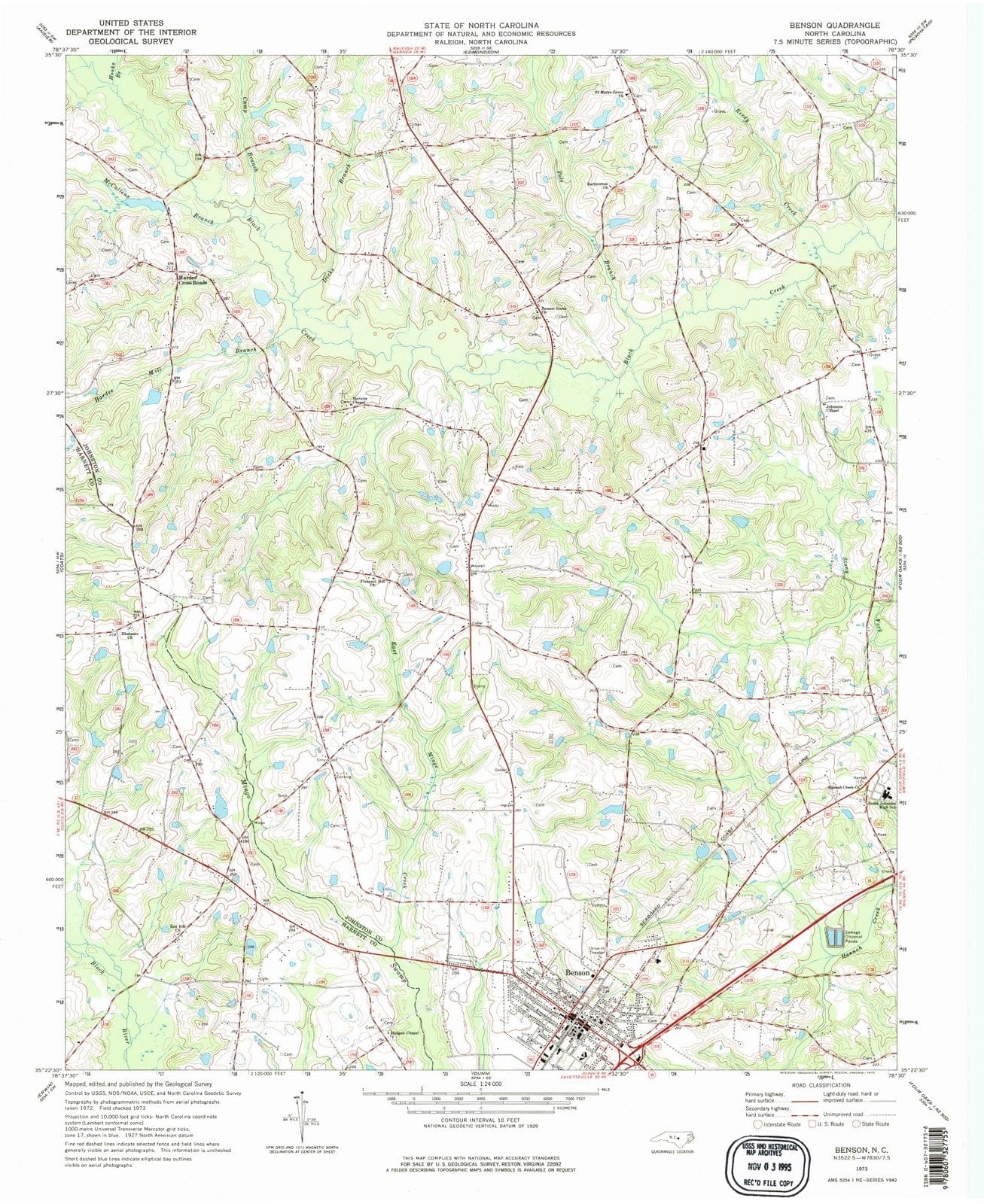 1973 Benson, NC - North Carolina - USGS Topographic Map