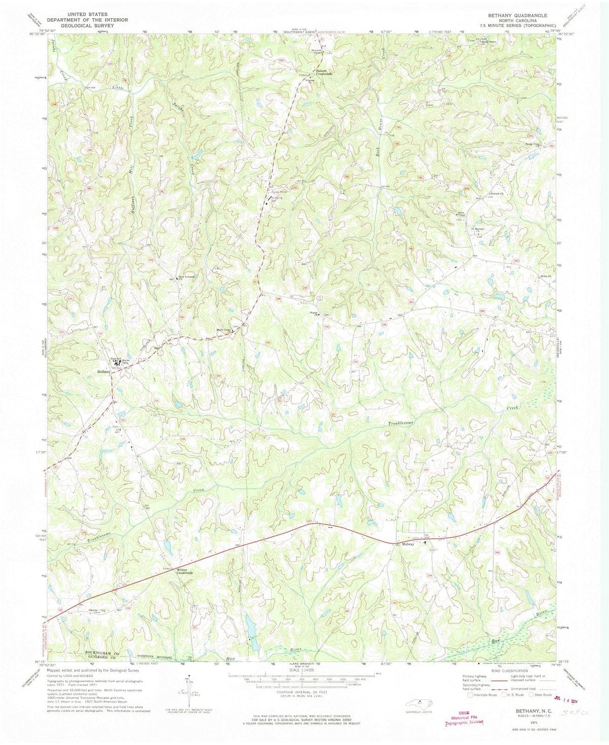1971 Bethany, NC - North Carolina - USGS Topographic Map