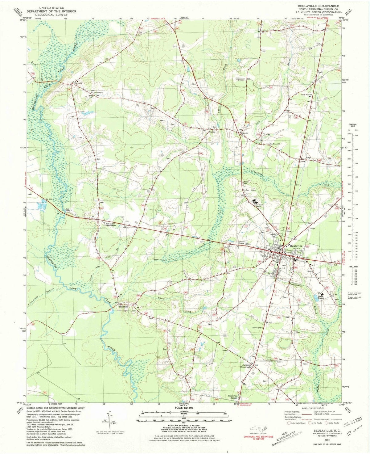 1981 Beulaville, NC - North Carolina - USGS Topographic Map