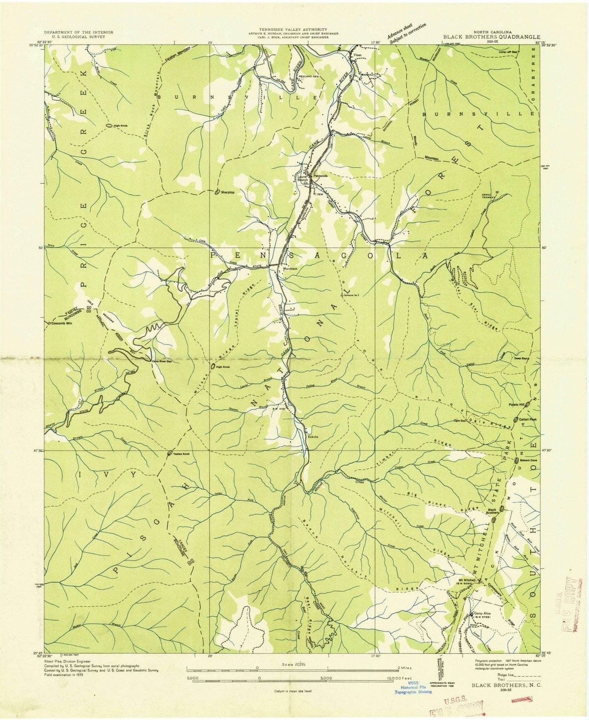 1935 Black Brothers, NC - North Carolina - USGS Topographic Map