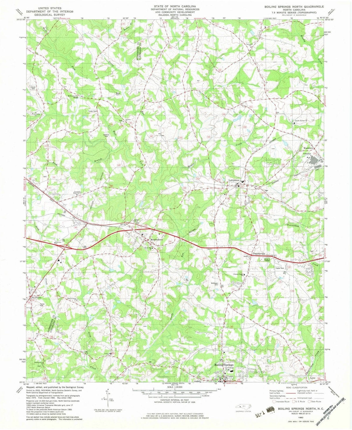 1982 Boiling Springs North, NC - North Carolina - USGS Topographic Map