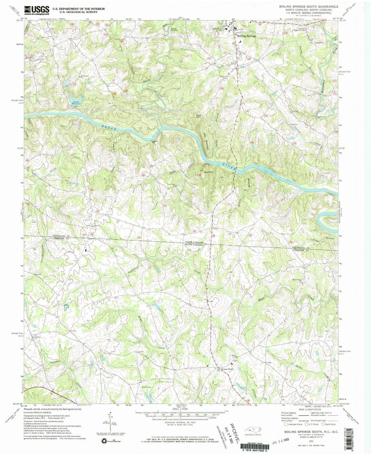 1971 Boiling Springs South, NC - North Carolina - USGS Topographic Map