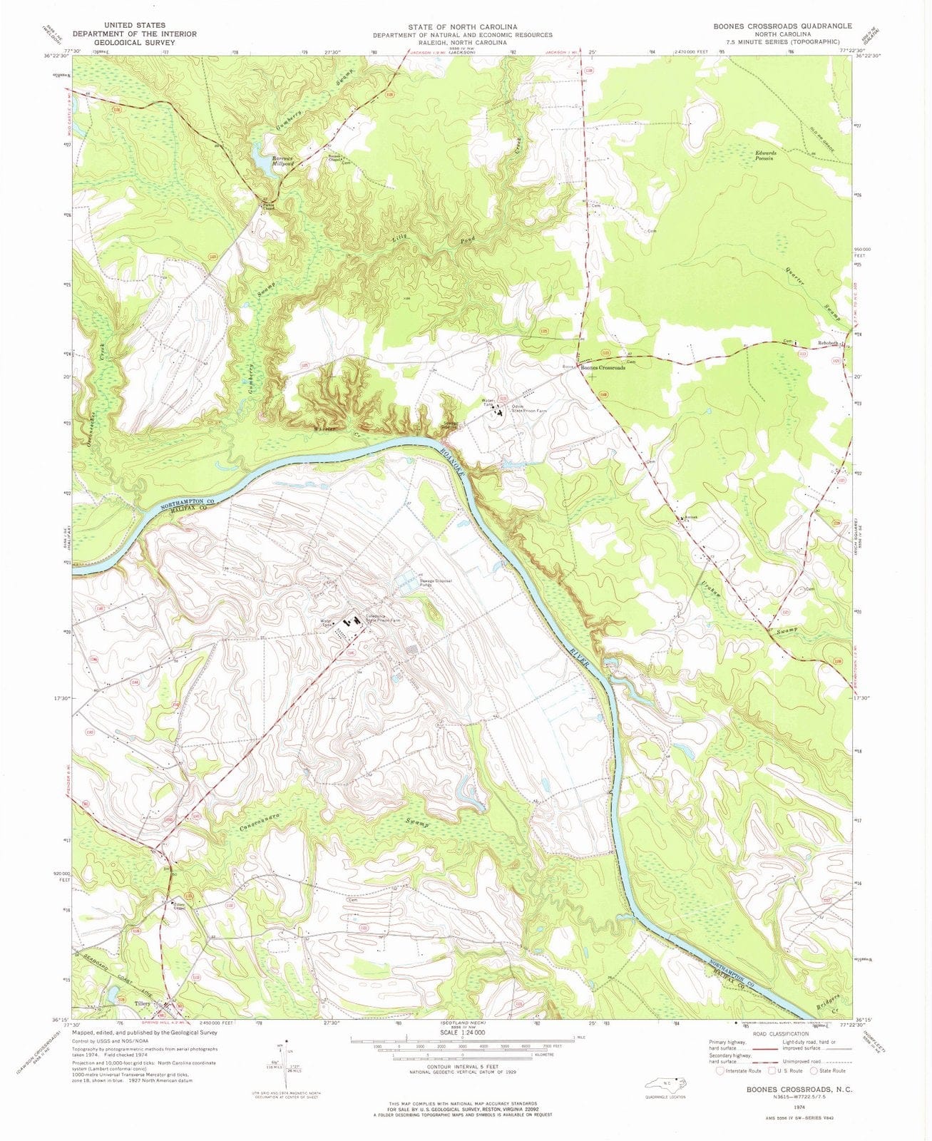 1974 Boones Crossroads, NC - North Carolina - USGS Topographic Map