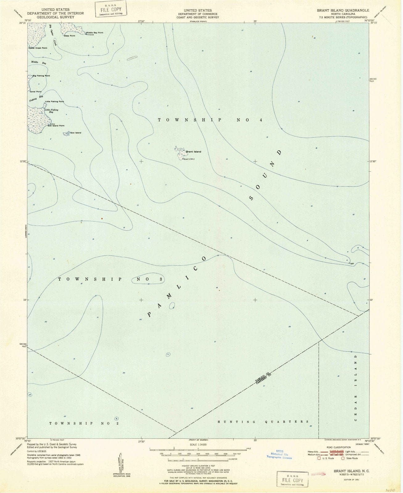 1951 Brant Island, NC - North Carolina - USGS Topographic Map