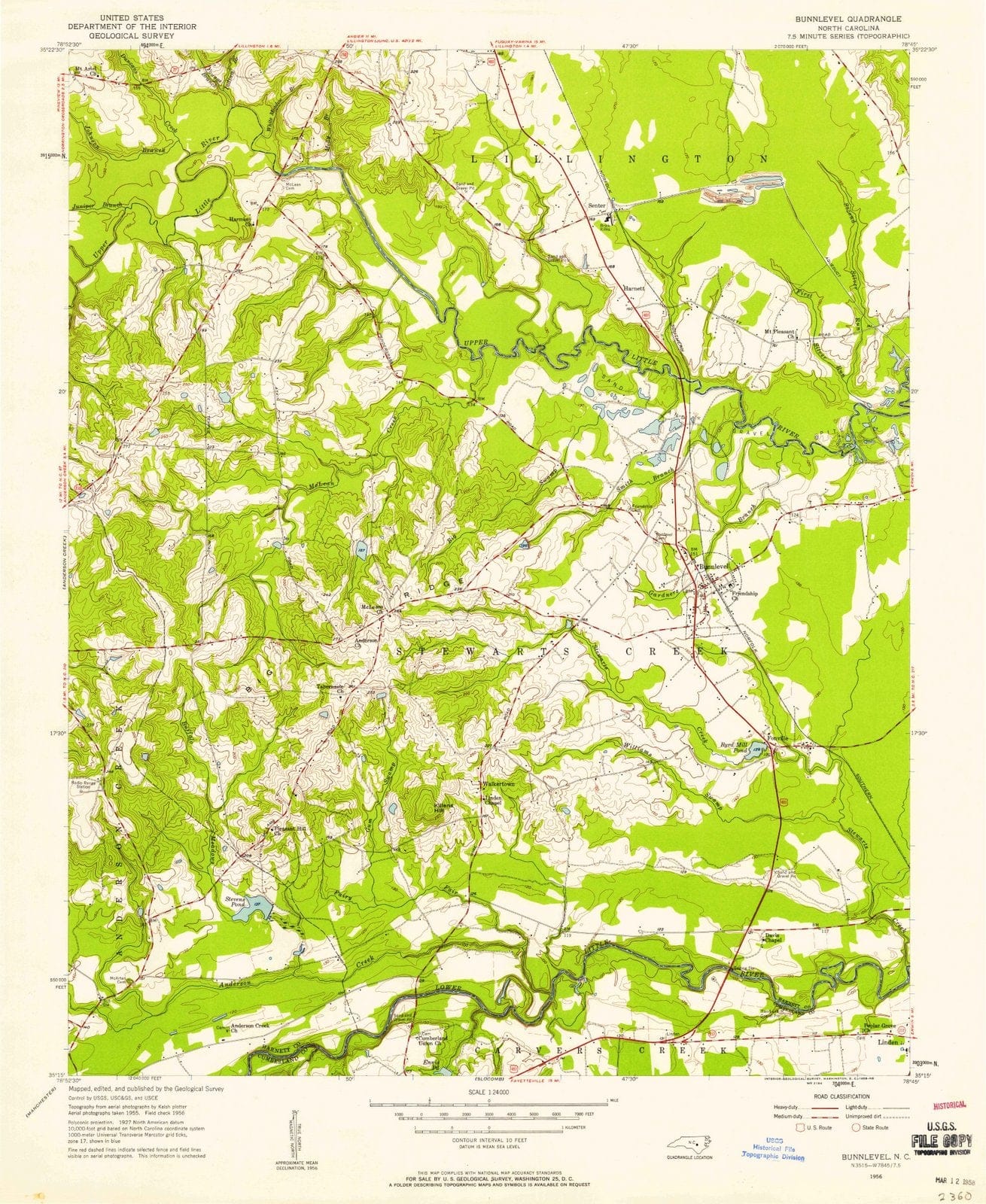 1956 Bunnlevel, NC - North Carolina - USGS Topographic Map