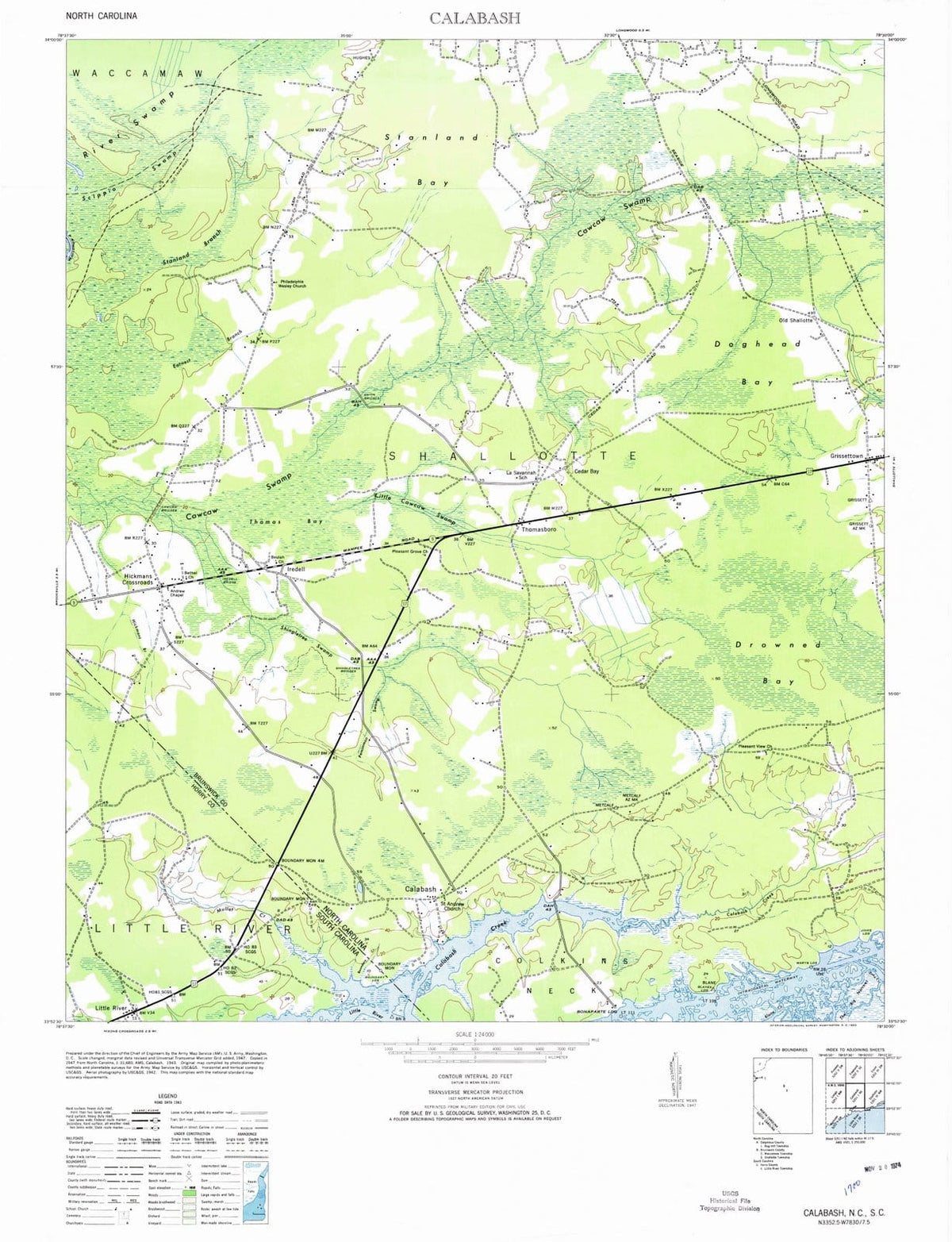 1953 Calabash, NC - North Carolina - USGS Topographic Map