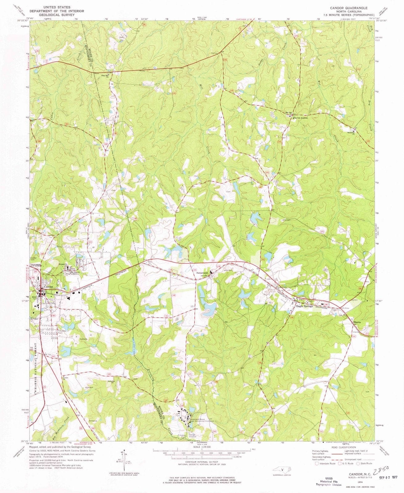 1974 Candor, NC - North Carolina - USGS Topographic Map