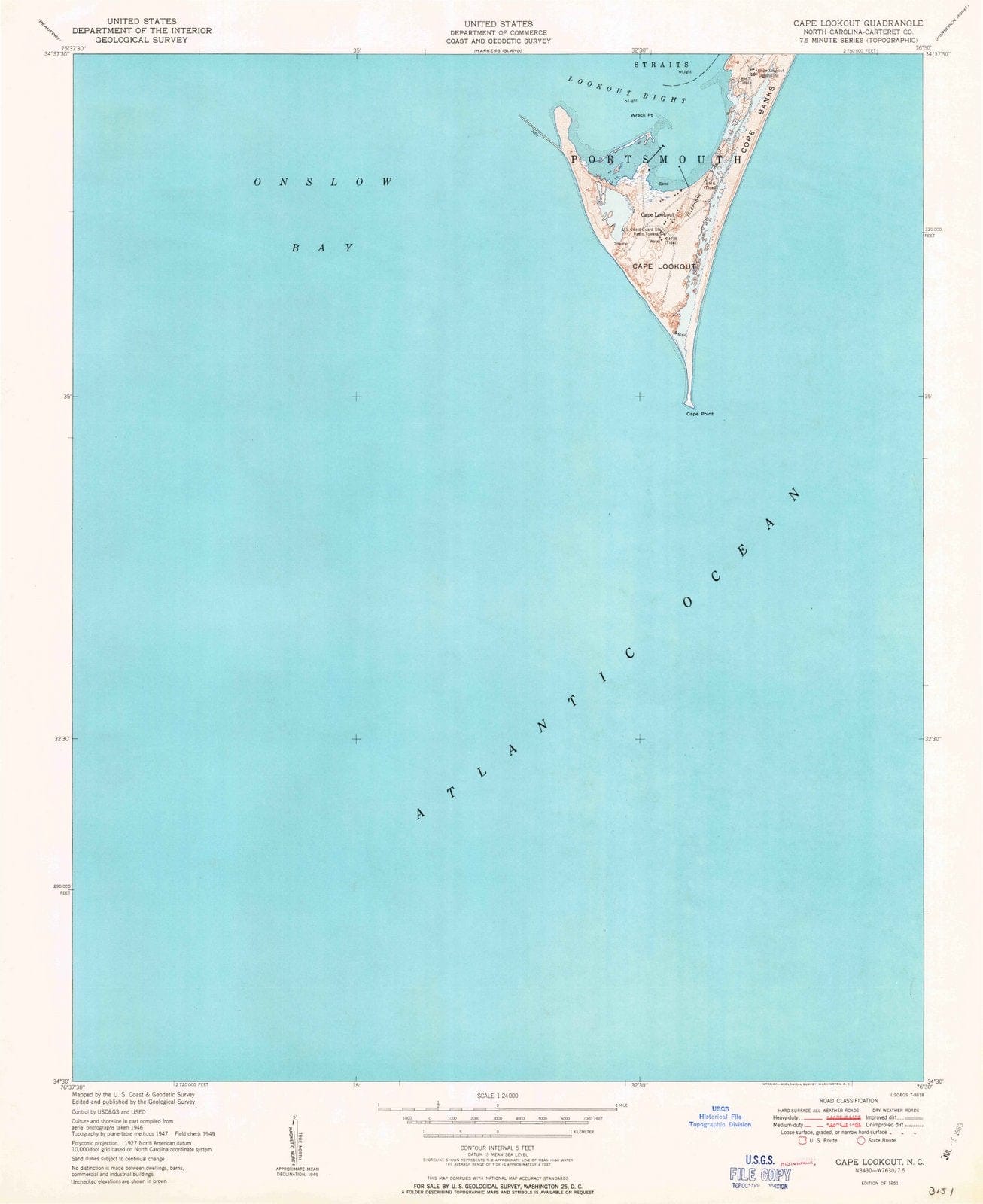 1951 Cape Lookout, NC - North Carolina - USGS Topographic Map