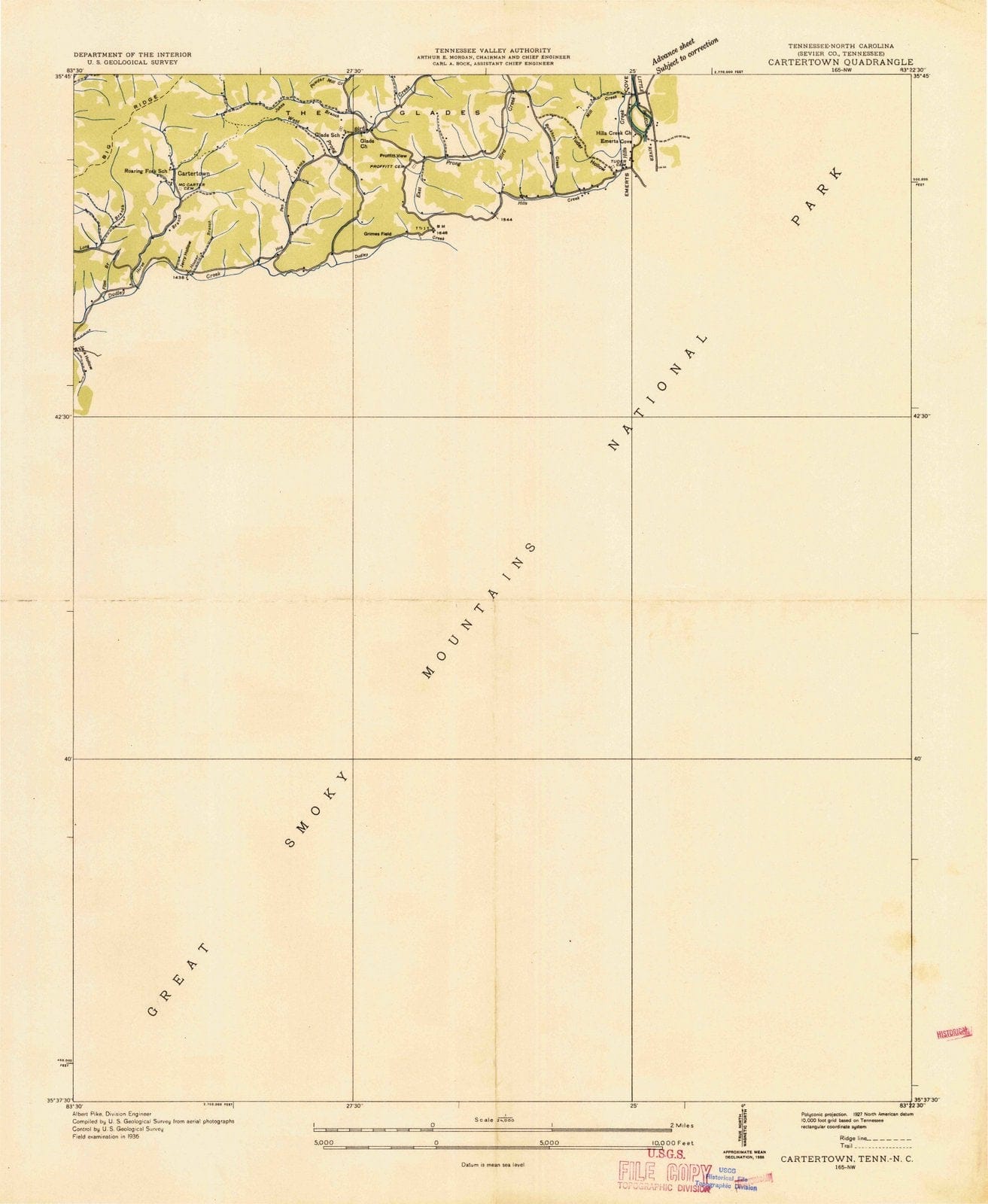 1936 Cartertown, TN - Tennessee - USGS Topographic Map