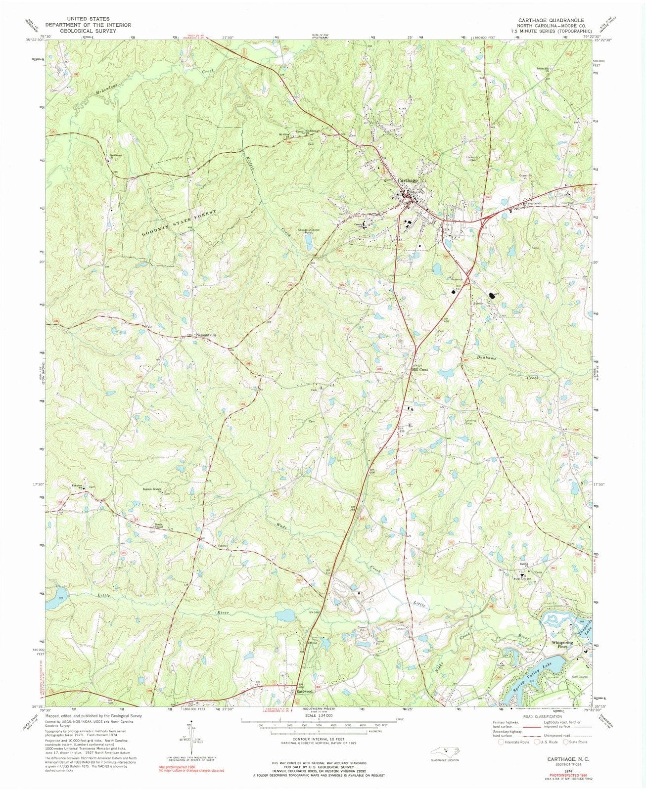 1974 Carthage, NC - North Carolina - USGS Topographic Map