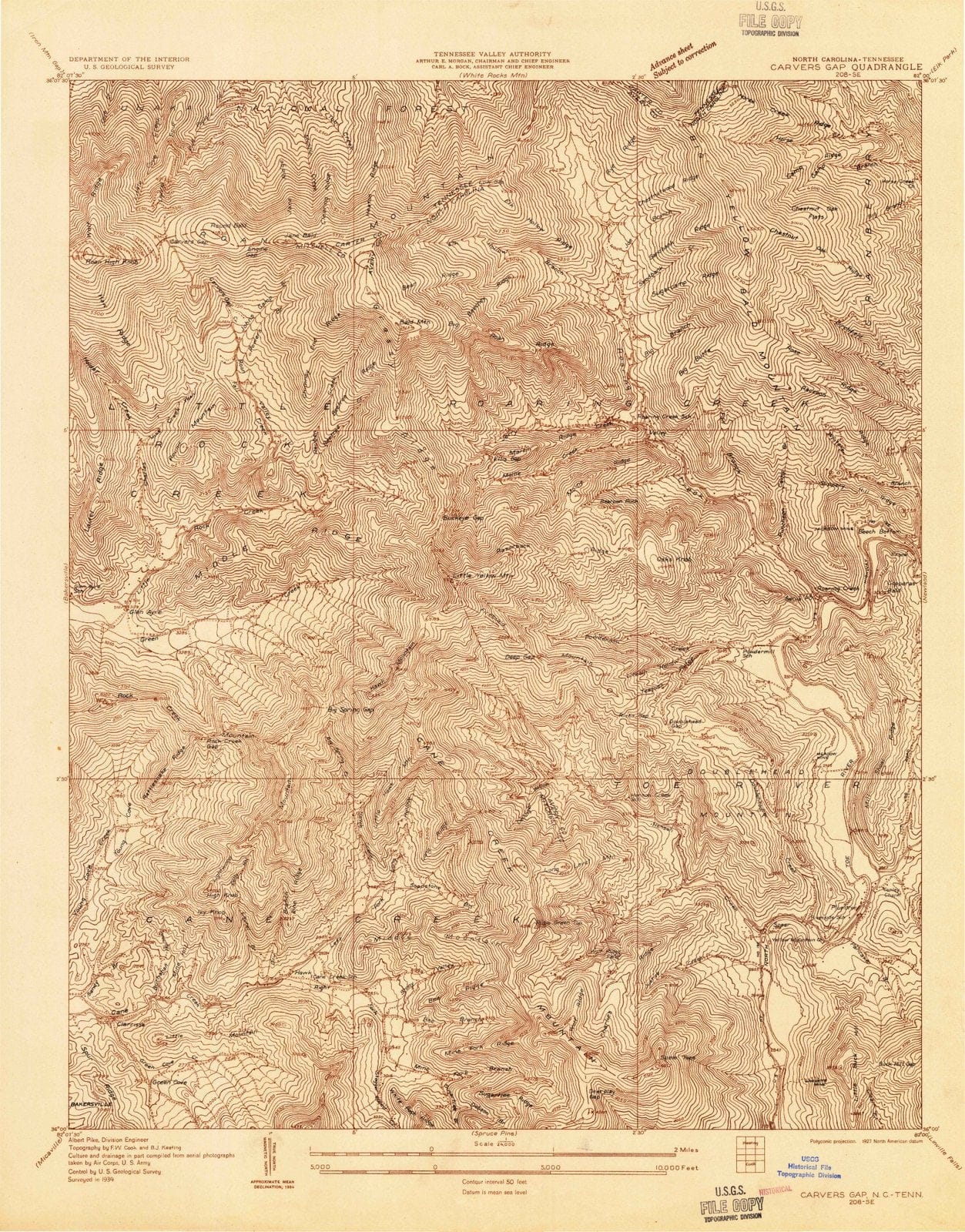 1934 Carvers Gap, NC - North Carolina - USGS Topographic Map