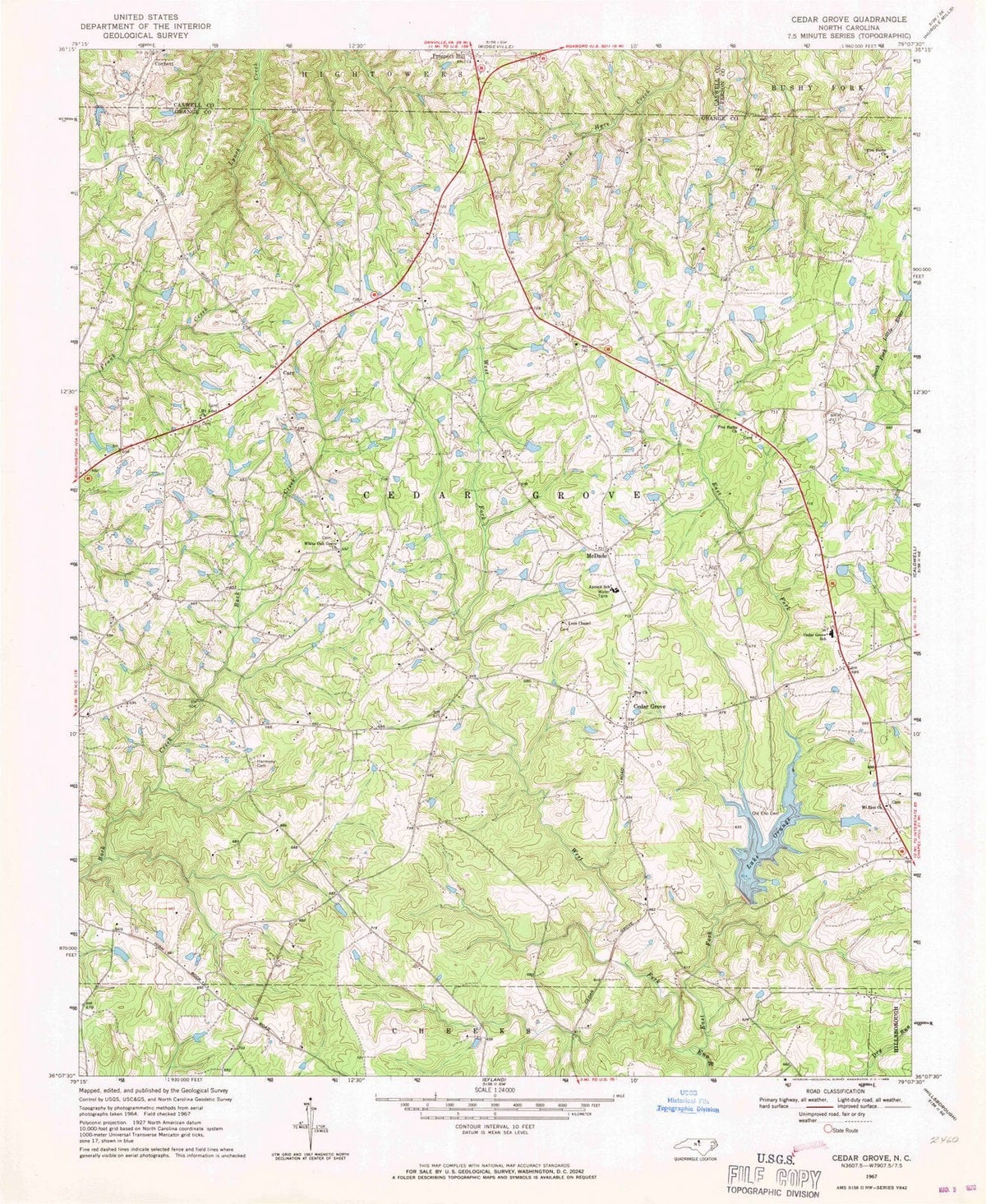 1967 Cedar Grove, NC - North Carolina - USGS Topographic Map