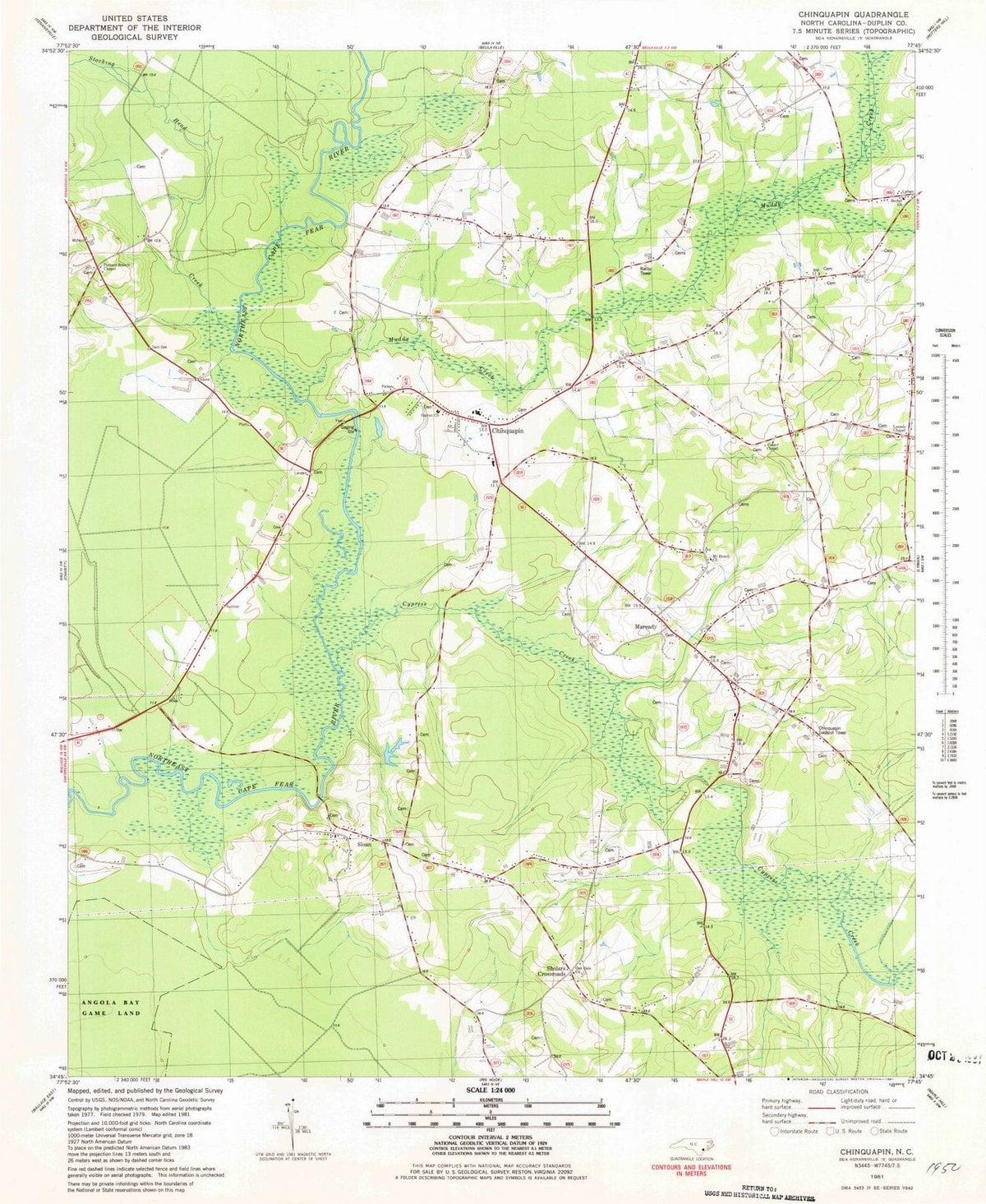 1981 Chinquapin, NC - North Carolina - USGS Topographic Map