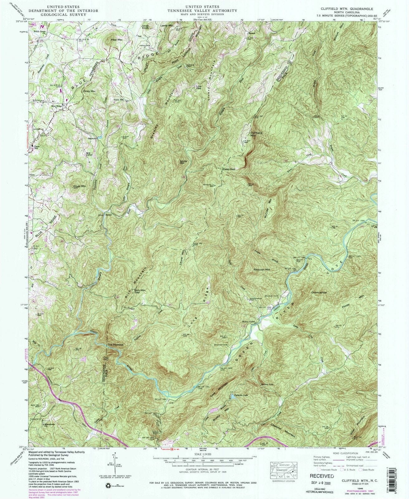 1946 Cliffield MTN, NC - North Carolina - USGS Topographic Map