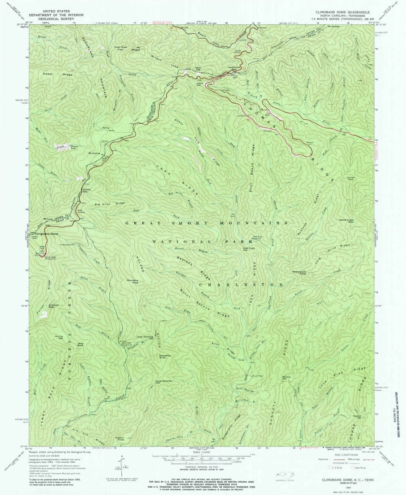 1964 Clingmansome, NC - North Carolina - USGS Topographic Map