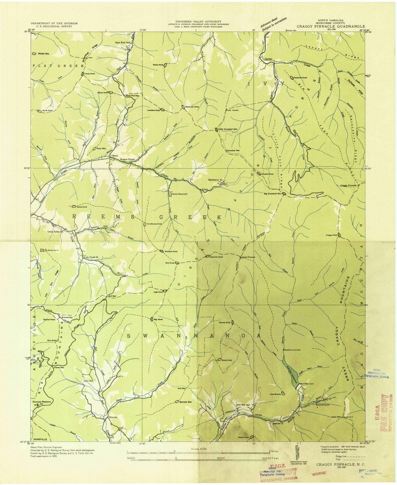 1935 Craggy Pinnacle, NC - North Carolina - USGS Topographic Map