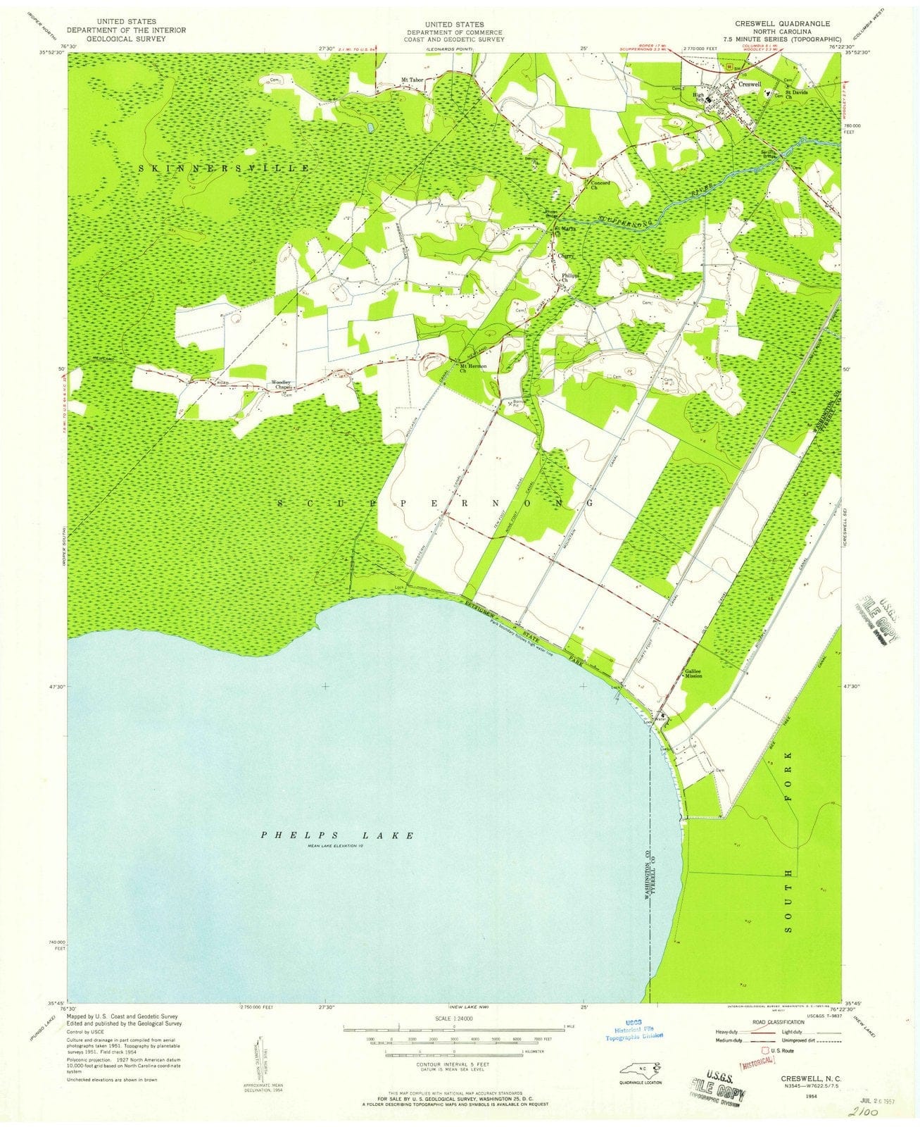 1954 Creswell, NC - North Carolina - USGS Topographic Map v2