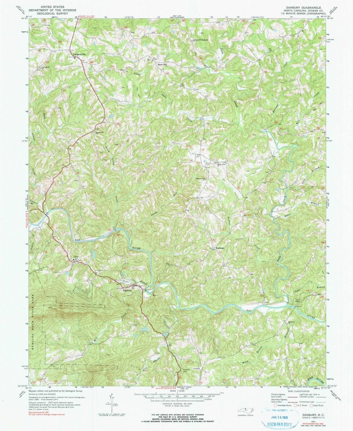 1971 Danbury, NC - North Carolina - USGS Topographic Map