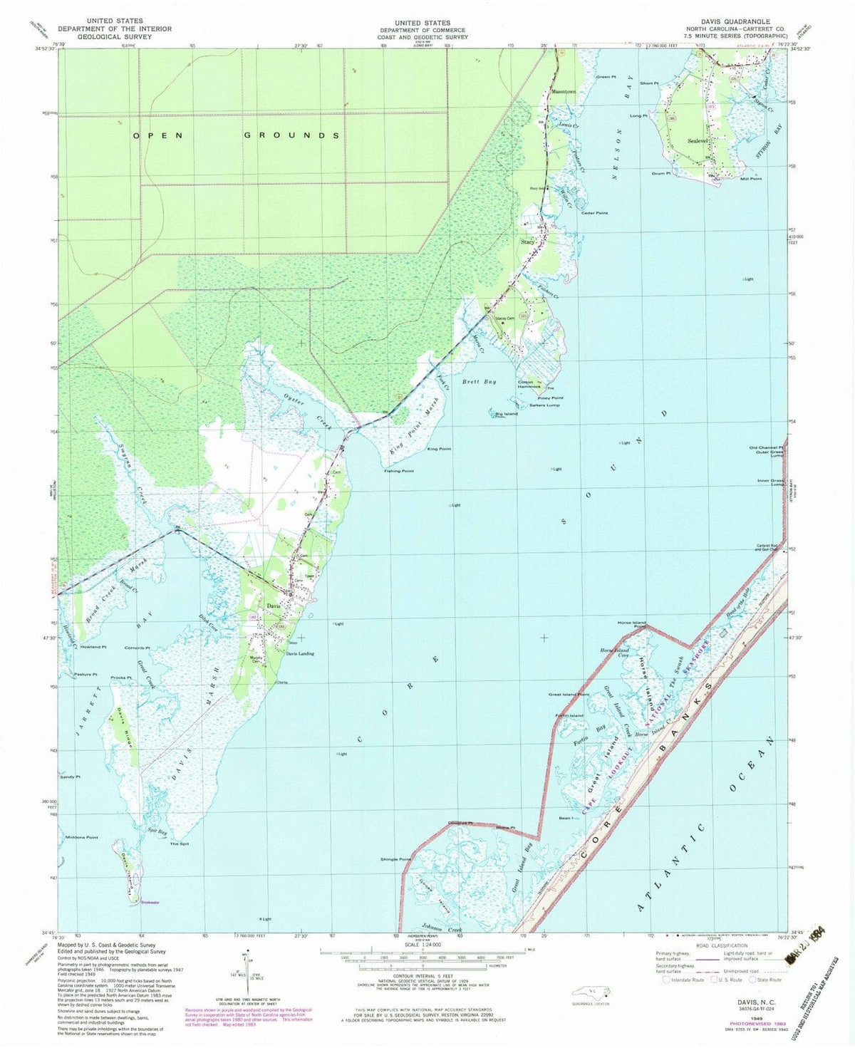 1949 Davis, NC - North Carolina - USGS Topographic Map