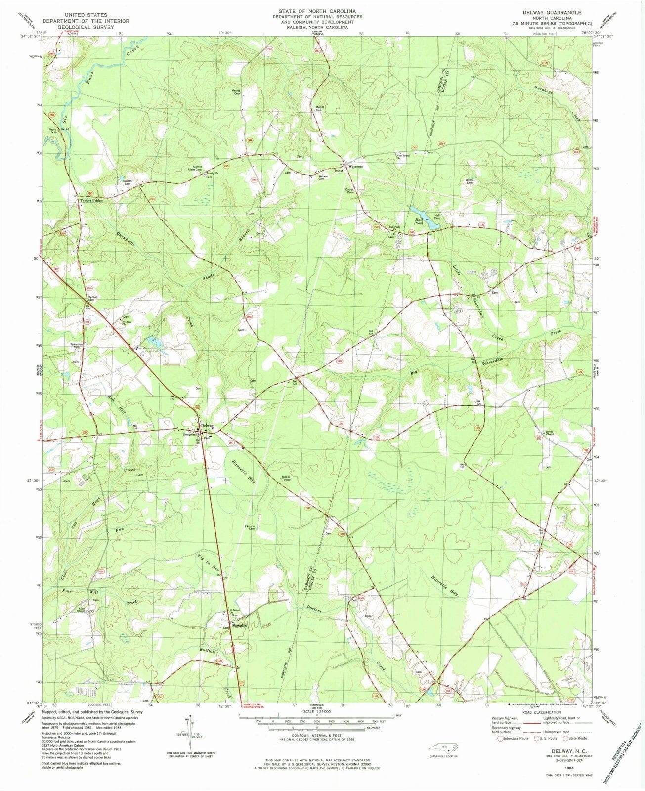 1984 Delway, NC - North Carolina - USGS Topographic Map
