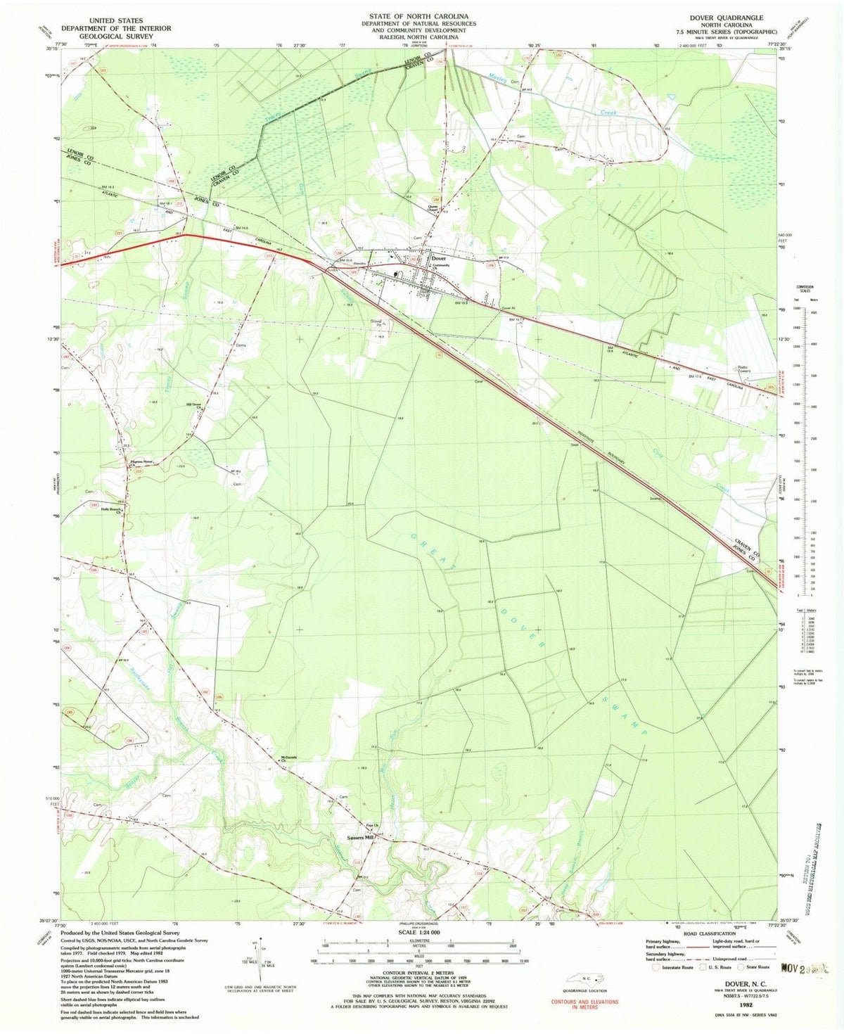 1982 Dover, NC - North Carolina - USGS Topographic Map